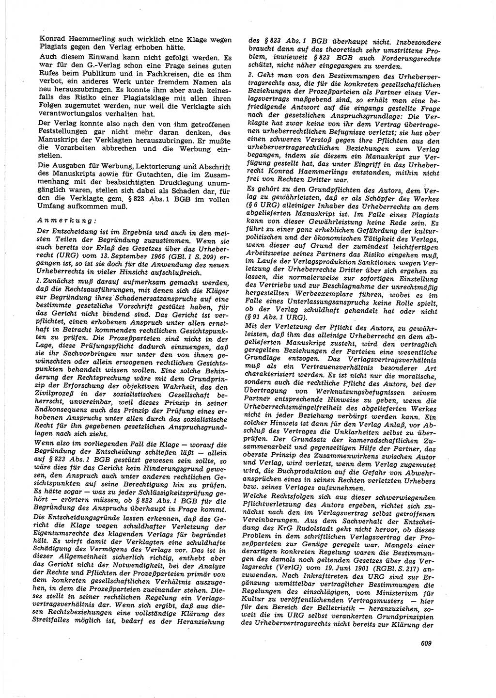 Neue Justiz (NJ), Zeitschrift für Recht und Rechtswissenschaft [Deutsche Demokratische Republik (DDR)], 21. Jahrgang 1967, Seite 609 (NJ DDR 1967, S. 609)