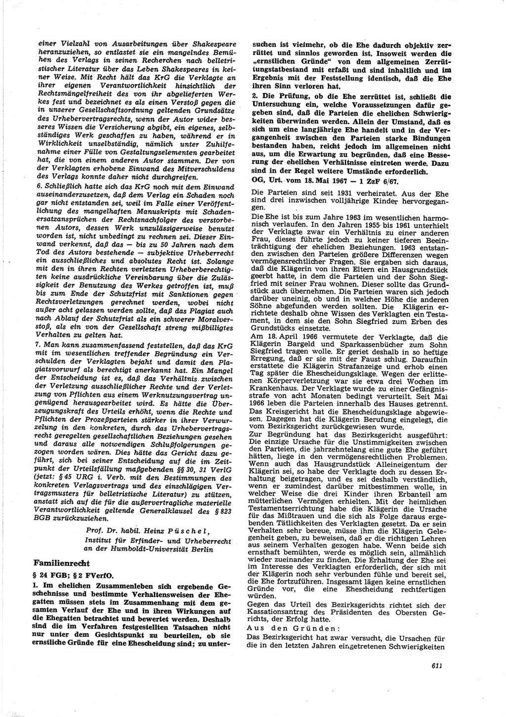 Neue Justiz (NJ), Zeitschrift für Recht und Rechtswissenschaft [Deutsche Demokratische Republik (DDR)], 21. Jahrgang 1967, Seite 611 (NJ DDR 1967, S. 611)