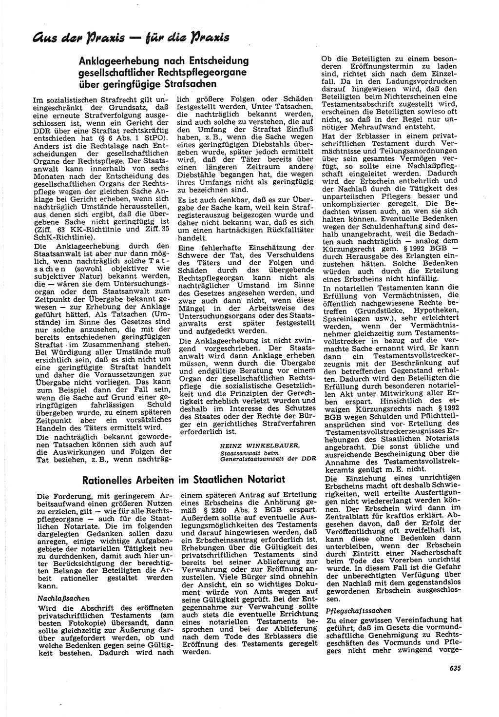 Neue Justiz (NJ), Zeitschrift für Recht und Rechtswissenschaft [Deutsche Demokratische Republik (DDR)], 21. Jahrgang 1967, Seite 635 (NJ DDR 1967, S. 635)