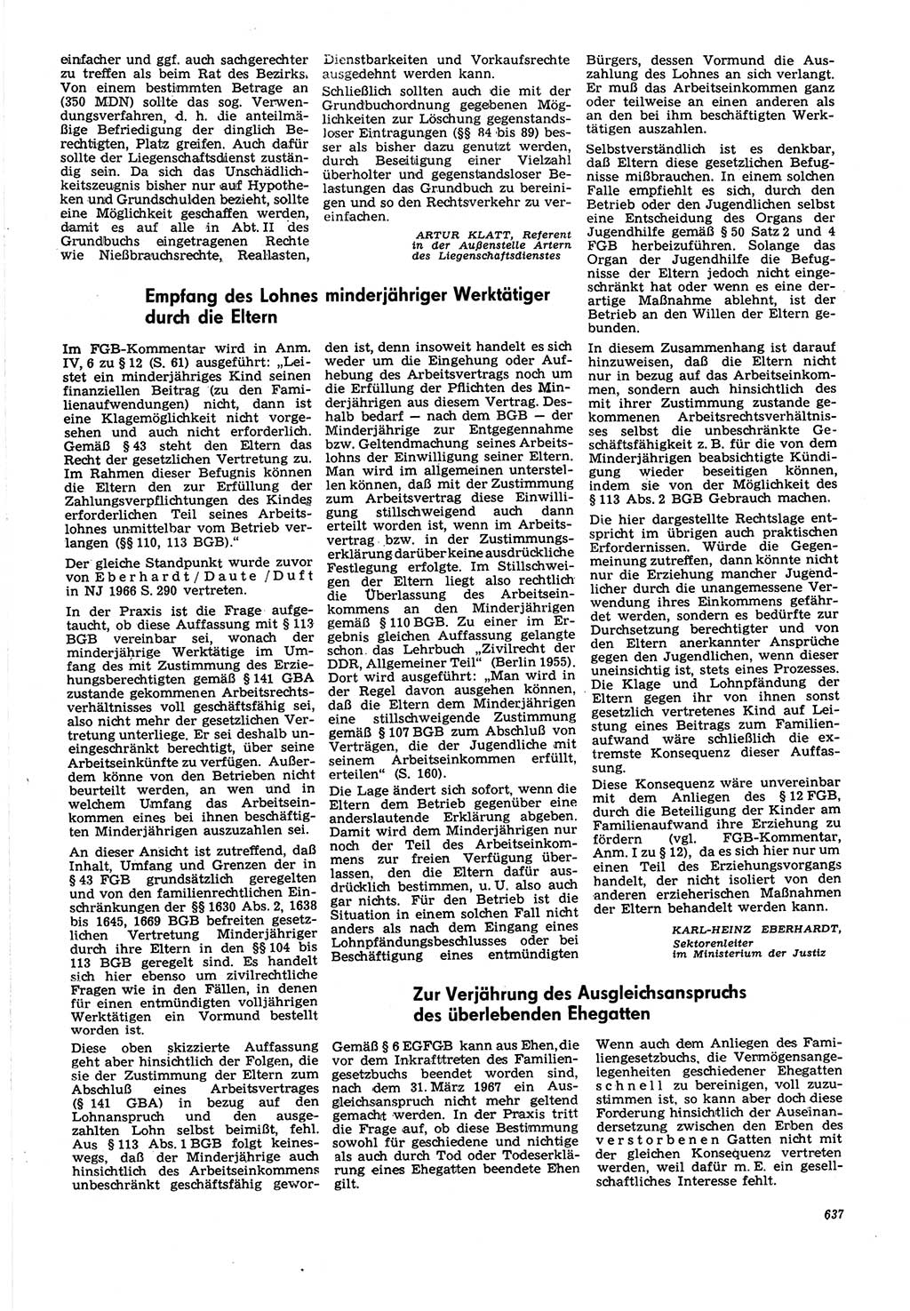 Neue Justiz (NJ), Zeitschrift für Recht und Rechtswissenschaft [Deutsche Demokratische Republik (DDR)], 21. Jahrgang 1967, Seite 637 (NJ DDR 1967, S. 637)