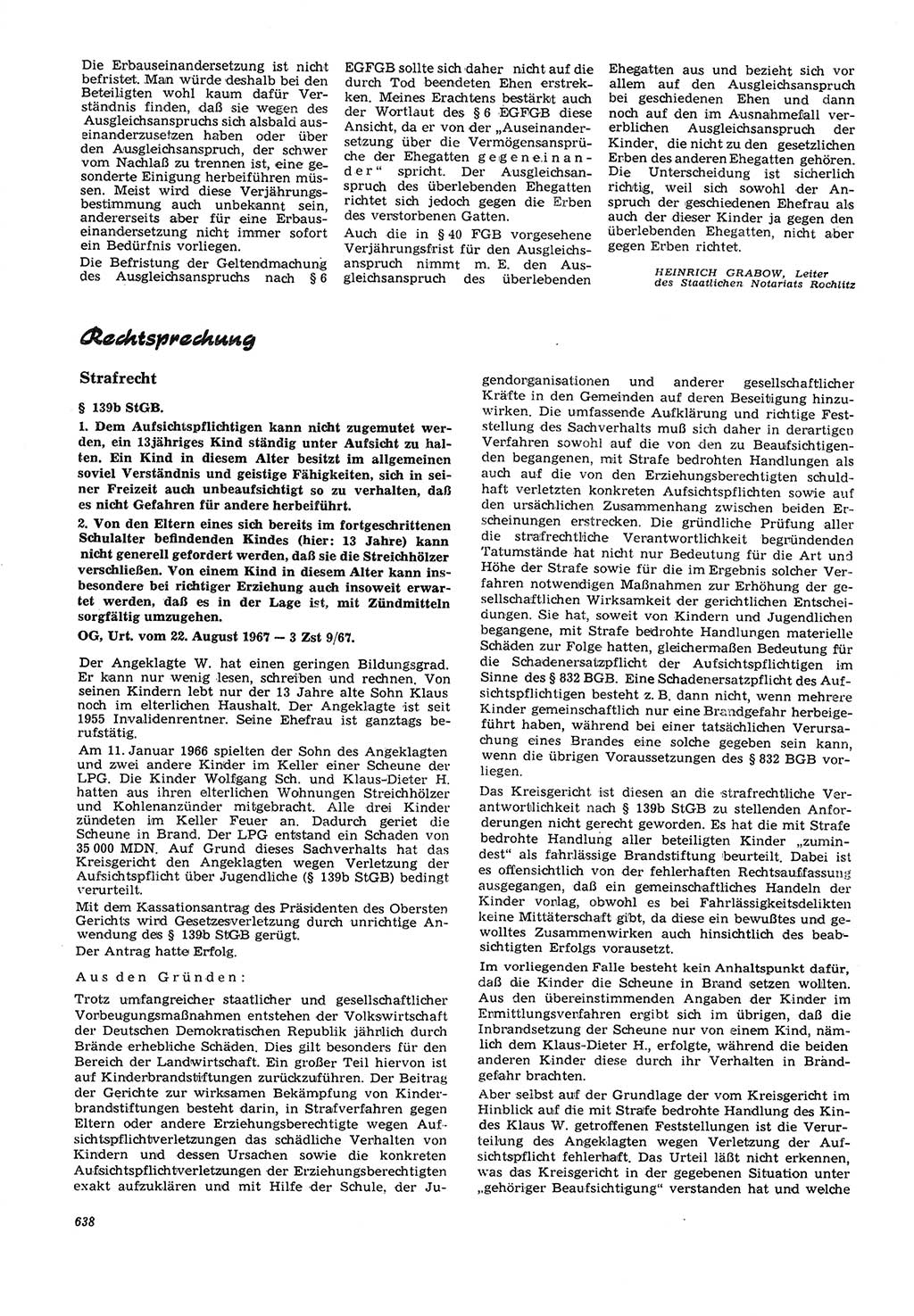 Neue Justiz (NJ), Zeitschrift für Recht und Rechtswissenschaft [Deutsche Demokratische Republik (DDR)], 21. Jahrgang 1967, Seite 638 (NJ DDR 1967, S. 638)