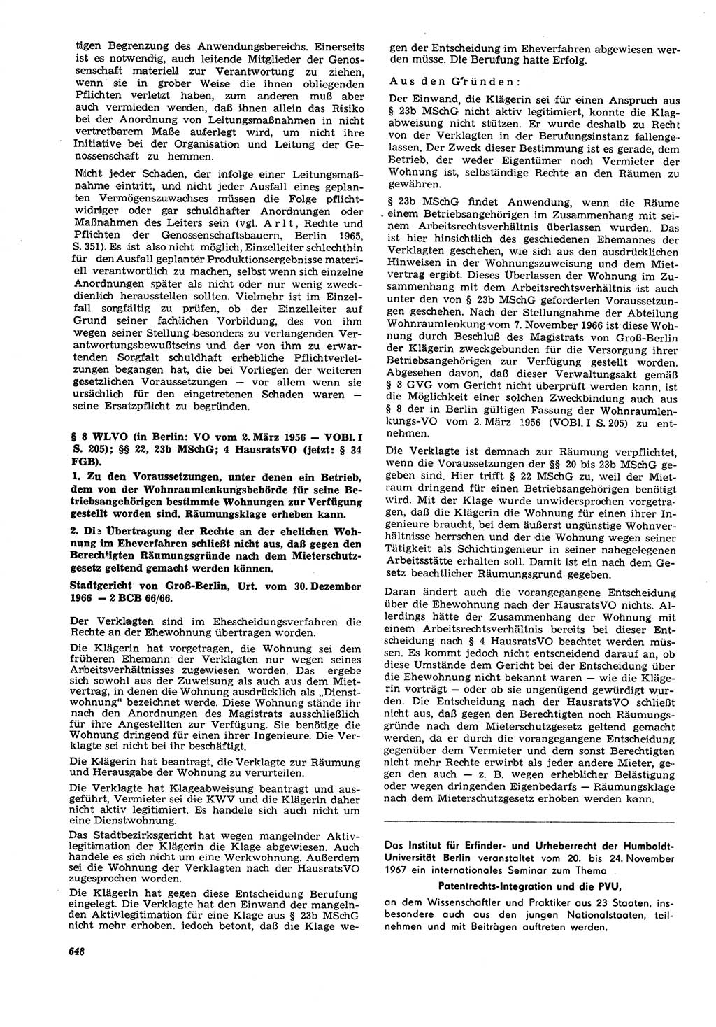 Neue Justiz (NJ), Zeitschrift für Recht und Rechtswissenschaft [Deutsche Demokratische Republik (DDR)], 21. Jahrgang 1967, Seite 648 (NJ DDR 1967, S. 648)