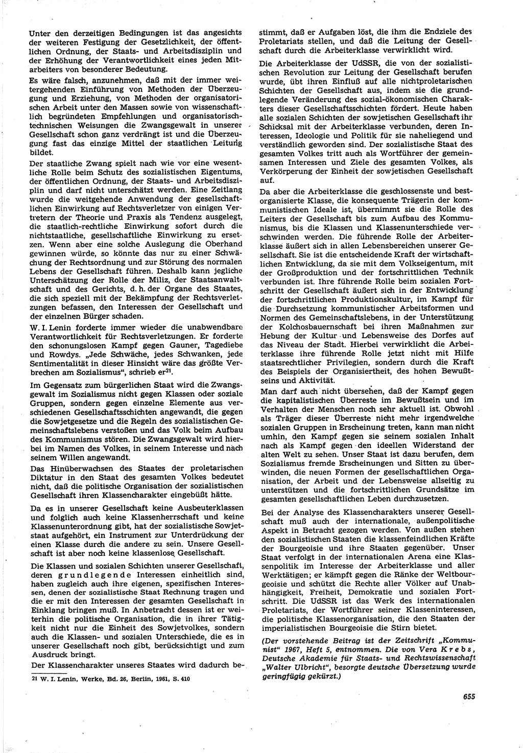 Neue Justiz (NJ), Zeitschrift für Recht und Rechtswissenschaft [Deutsche Demokratische Republik (DDR)], 21. Jahrgang 1967, Seite 655 (NJ DDR 1967, S. 655)
