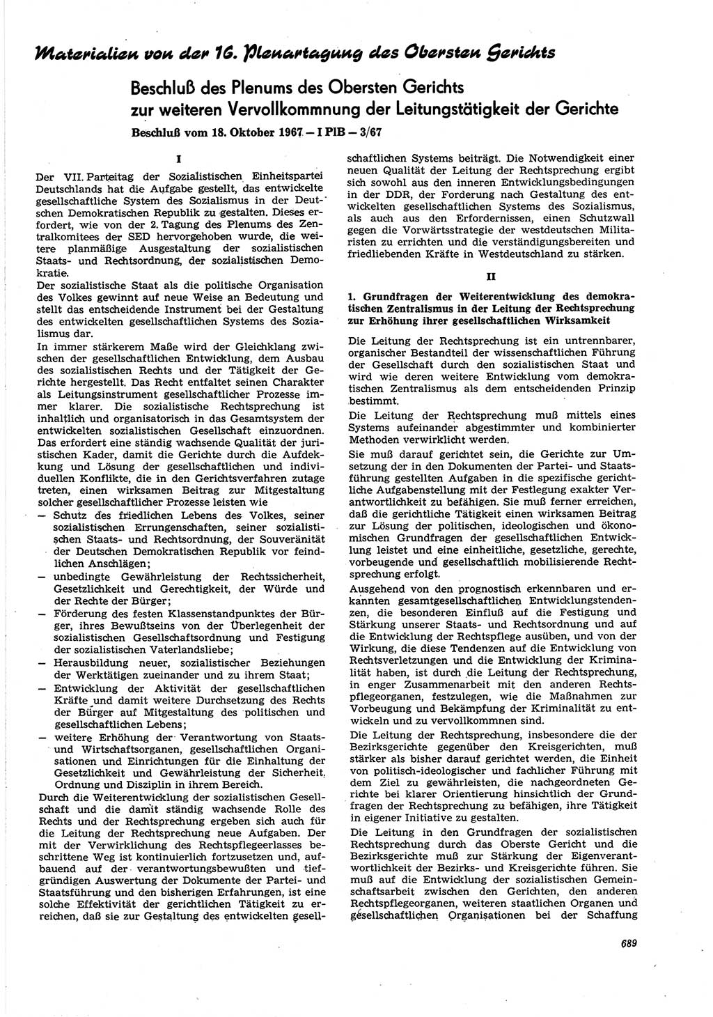 Neue Justiz (NJ), Zeitschrift für Recht und Rechtswissenschaft [Deutsche Demokratische Republik (DDR)], 21. Jahrgang 1967, Seite 689 (NJ DDR 1967, S. 689)