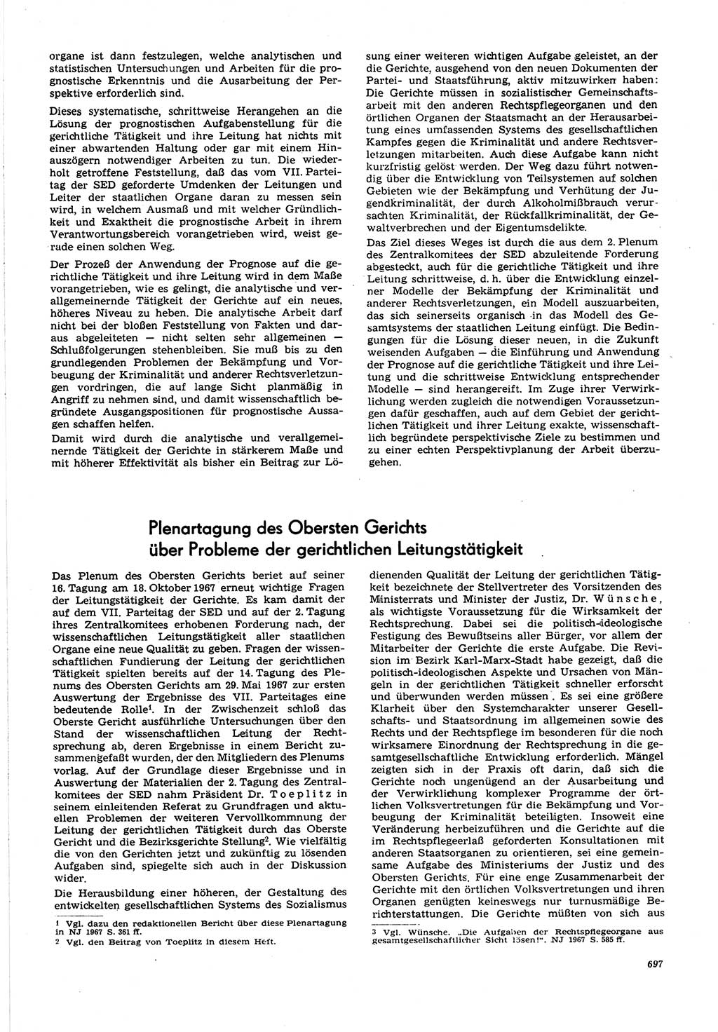 Neue Justiz (NJ), Zeitschrift für Recht und Rechtswissenschaft [Deutsche Demokratische Republik (DDR)], 21. Jahrgang 1967, Seite 697 (NJ DDR 1967, S. 697)