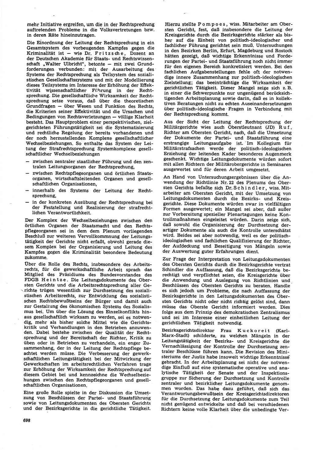 Neue Justiz (NJ), Zeitschrift für Recht und Rechtswissenschaft [Deutsche Demokratische Republik (DDR)], 21. Jahrgang 1967, Seite 698 (NJ DDR 1967, S. 698)