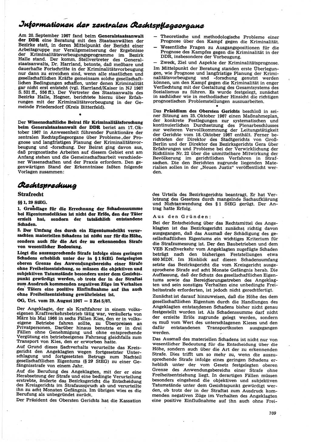 Neue Justiz (NJ), Zeitschrift für Recht und Rechtswissenschaft [Deutsche Demokratische Republik (DDR)], 21. Jahrgang 1967, Seite 709 (NJ DDR 1967, S. 709)
