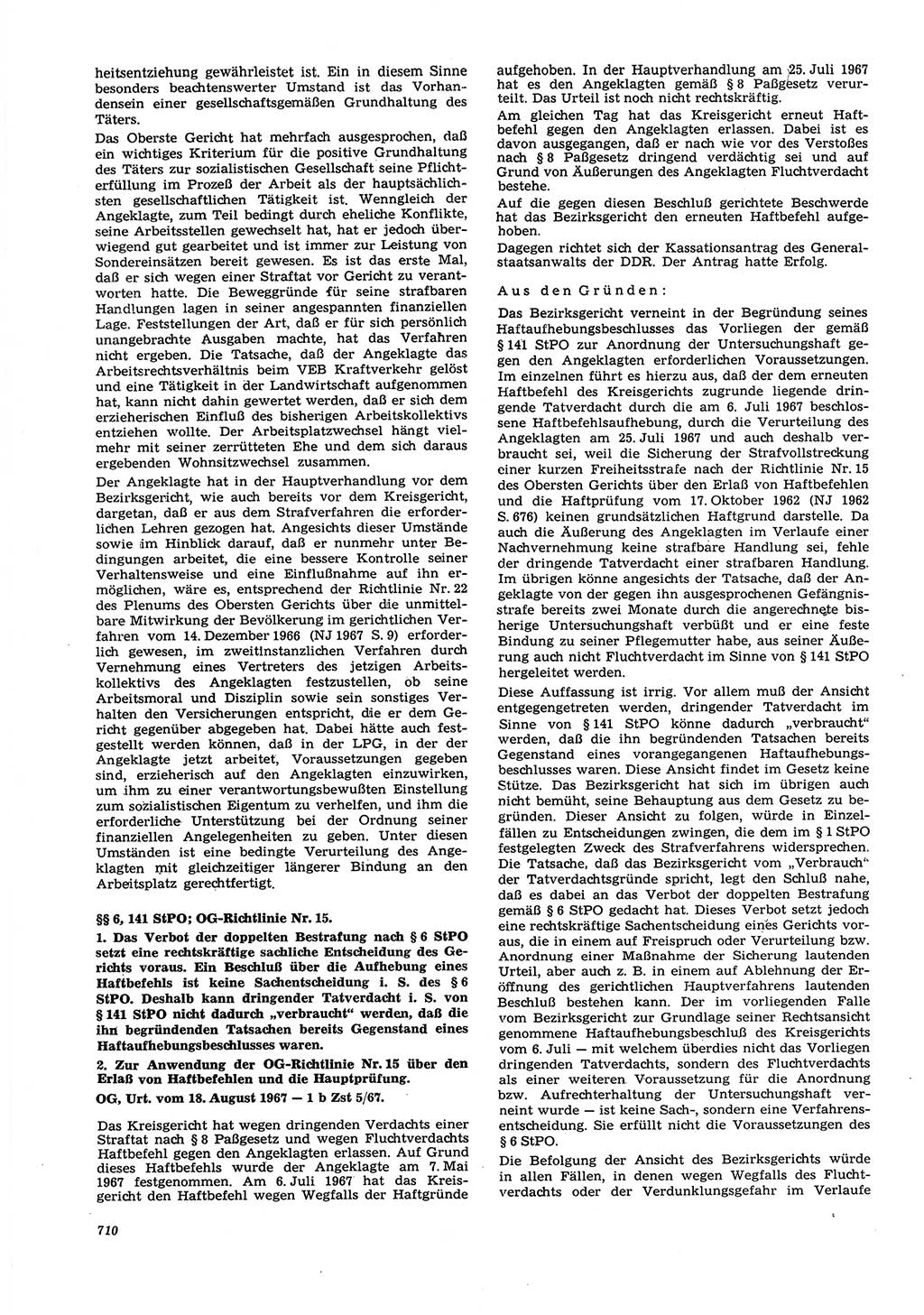 Neue Justiz (NJ), Zeitschrift für Recht und Rechtswissenschaft [Deutsche Demokratische Republik (DDR)], 21. Jahrgang 1967, Seite 710 (NJ DDR 1967, S. 710)