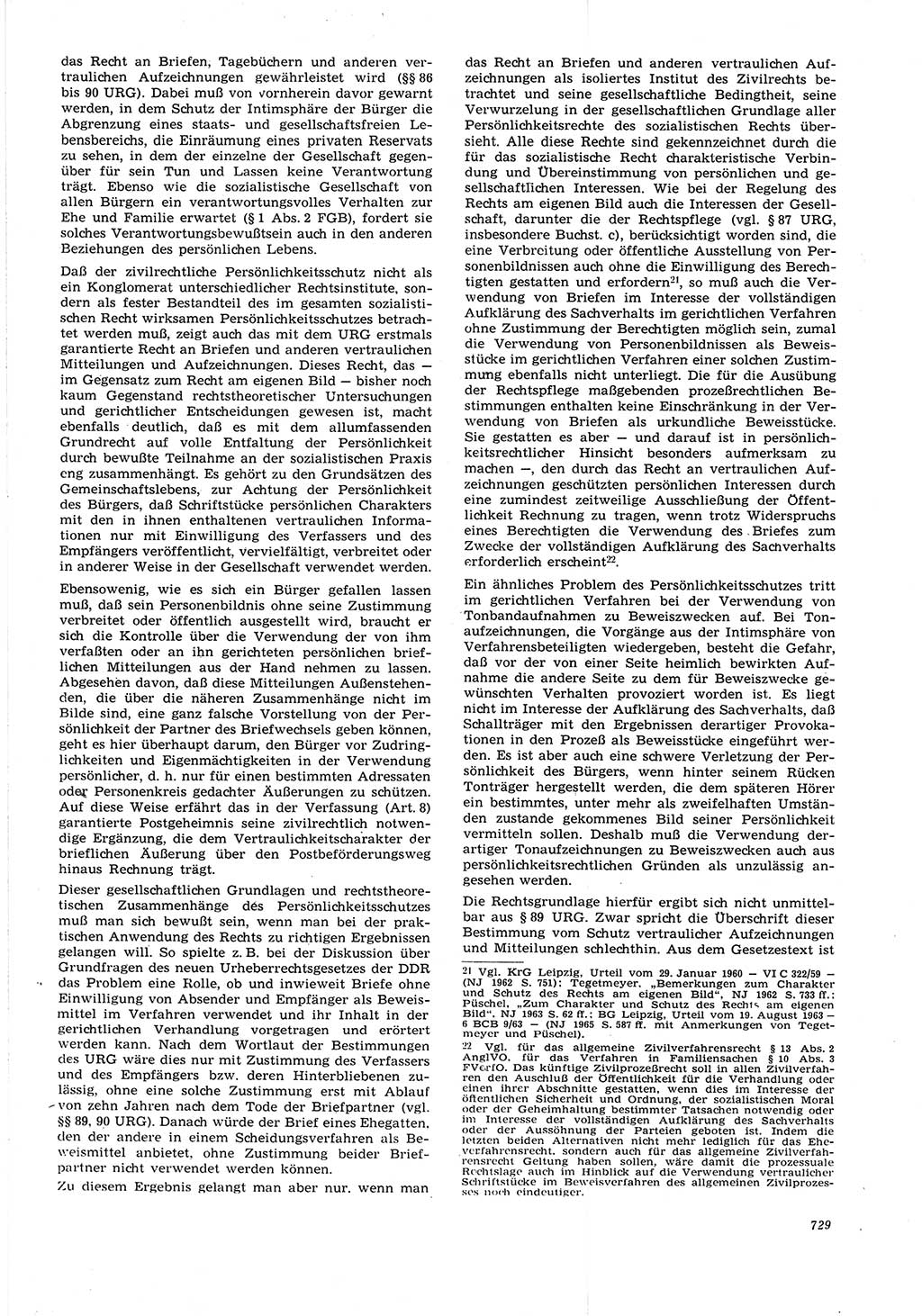 Neue Justiz (NJ), Zeitschrift für Recht und Rechtswissenschaft [Deutsche Demokratische Republik (DDR)], 21. Jahrgang 1967, Seite 729 (NJ DDR 1967, S. 729)