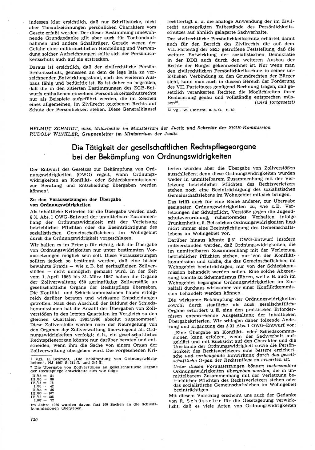Neue Justiz (NJ), Zeitschrift für Recht und Rechtswissenschaft [Deutsche Demokratische Republik (DDR)], 21. Jahrgang 1967, Seite 730 (NJ DDR 1967, S. 730)