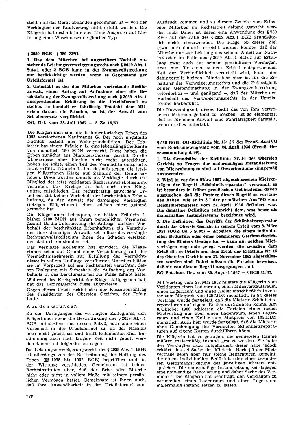 Neue Justiz (NJ), Zeitschrift für Recht und Rechtswissenschaft [Deutsche Demokratische Republik (DDR)], 21. Jahrgang 1967, Seite 736 (NJ DDR 1967, S. 736)