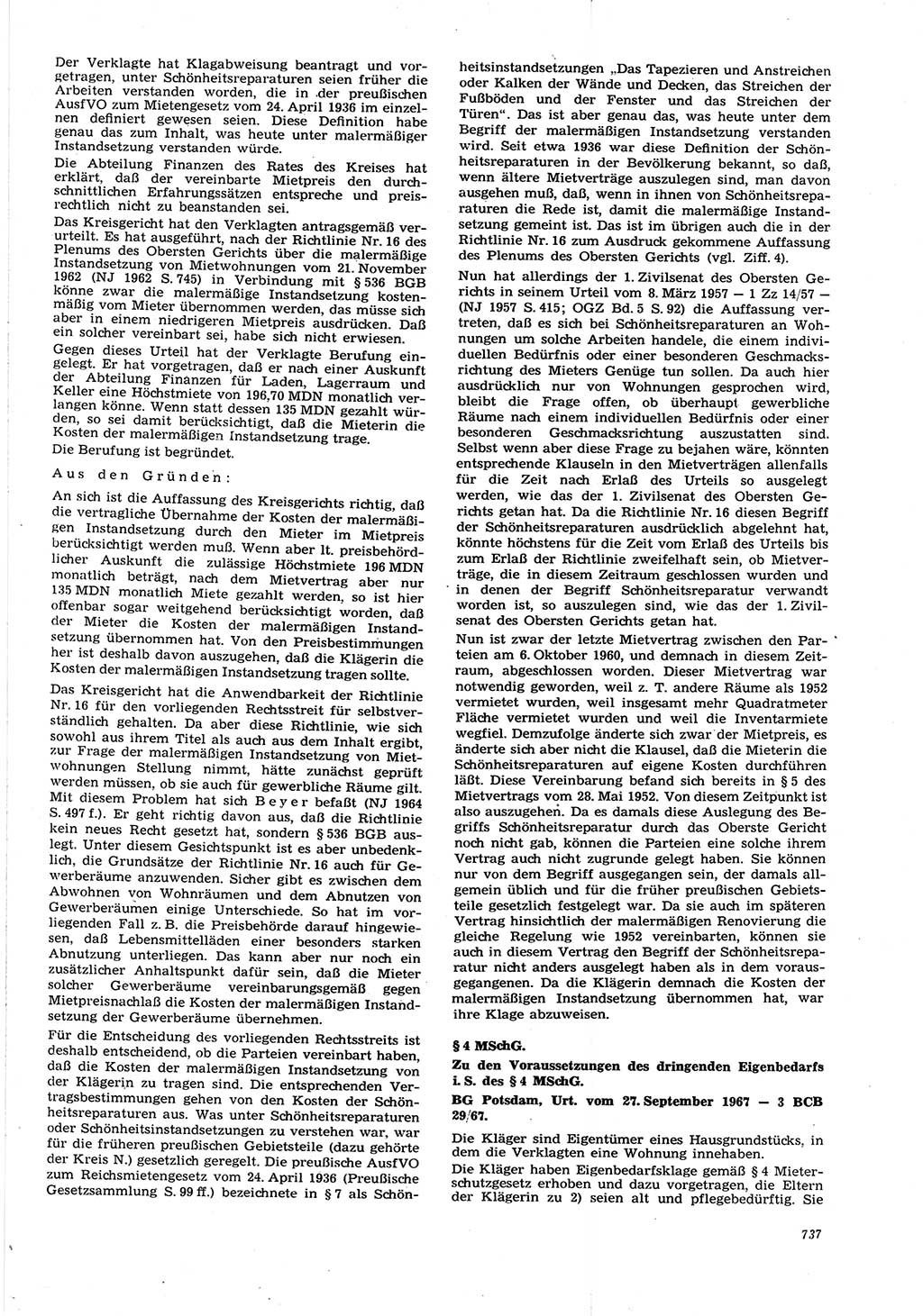 Neue Justiz (NJ), Zeitschrift für Recht und Rechtswissenschaft [Deutsche Demokratische Republik (DDR)], 21. Jahrgang 1967, Seite 737 (NJ DDR 1967, S. 737)