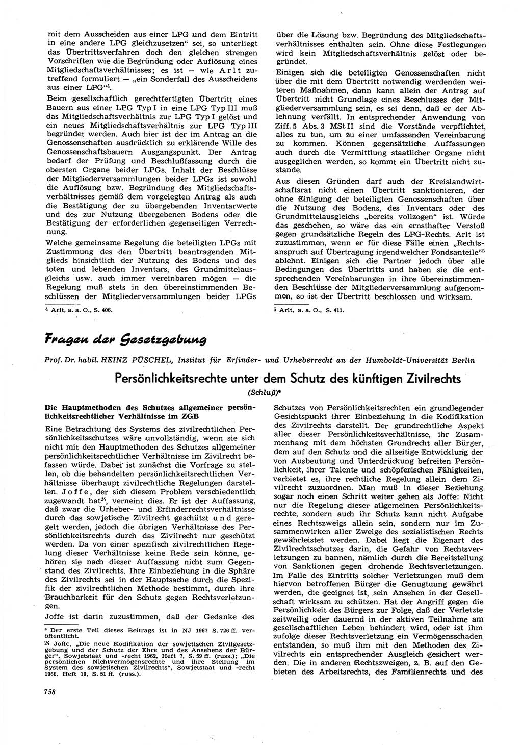 Neue Justiz (NJ), Zeitschrift für Recht und Rechtswissenschaft [Deutsche Demokratische Republik (DDR)], 21. Jahrgang 1967, Seite 758 (NJ DDR 1967, S. 758)