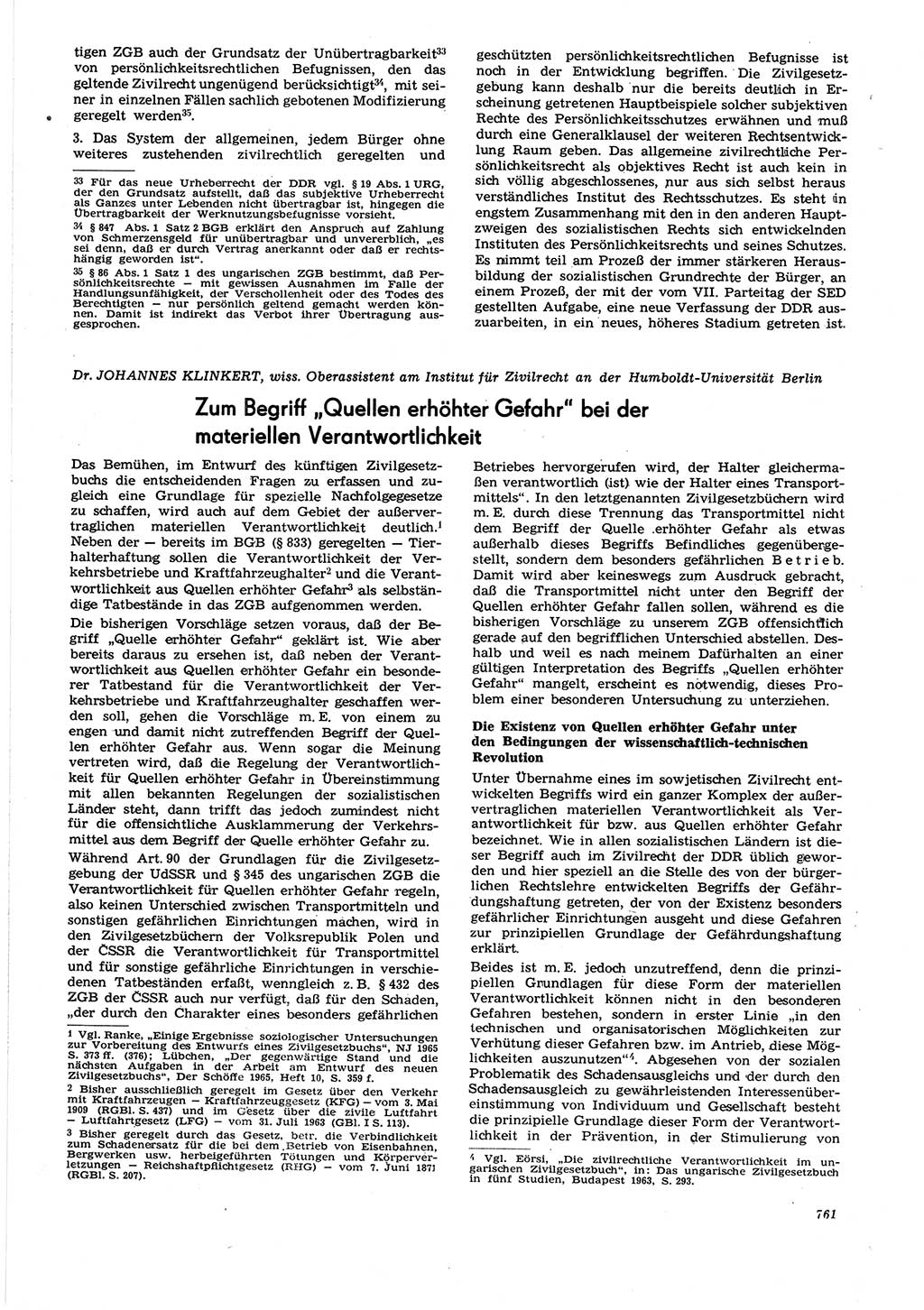 Neue Justiz (NJ), Zeitschrift für Recht und Rechtswissenschaft [Deutsche Demokratische Republik (DDR)], 21. Jahrgang 1967, Seite 761 (NJ DDR 1967, S. 761)