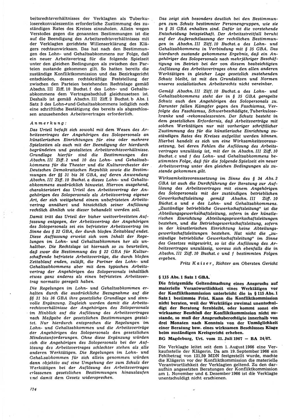Neue Justiz (NJ), Zeitschrift für Recht und Rechtswissenschaft [Deutsche Demokratische Republik (DDR)], 21. Jahrgang 1967, Seite 774 (NJ DDR 1967, S. 774)