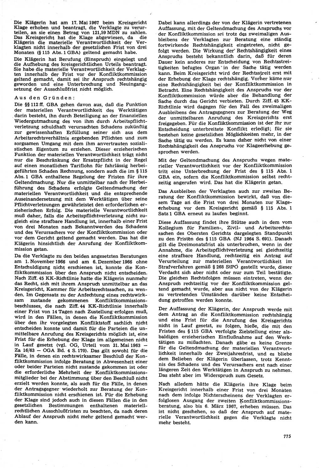 Neue Justiz (NJ), Zeitschrift für Recht und Rechtswissenschaft [Deutsche Demokratische Republik (DDR)], 21. Jahrgang 1967, Seite 775 (NJ DDR 1967, S. 775)
