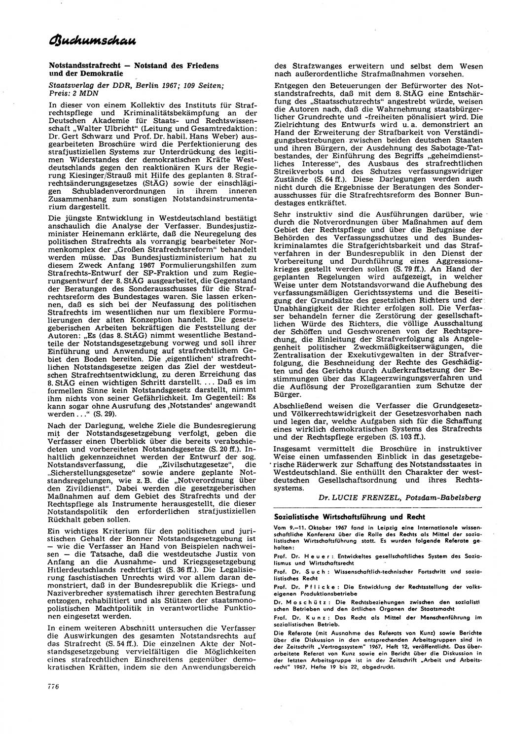 Neue Justiz (NJ), Zeitschrift für Recht und Rechtswissenschaft [Deutsche Demokratische Republik (DDR)], 21. Jahrgang 1967, Seite 776 (NJ DDR 1967, S. 776)