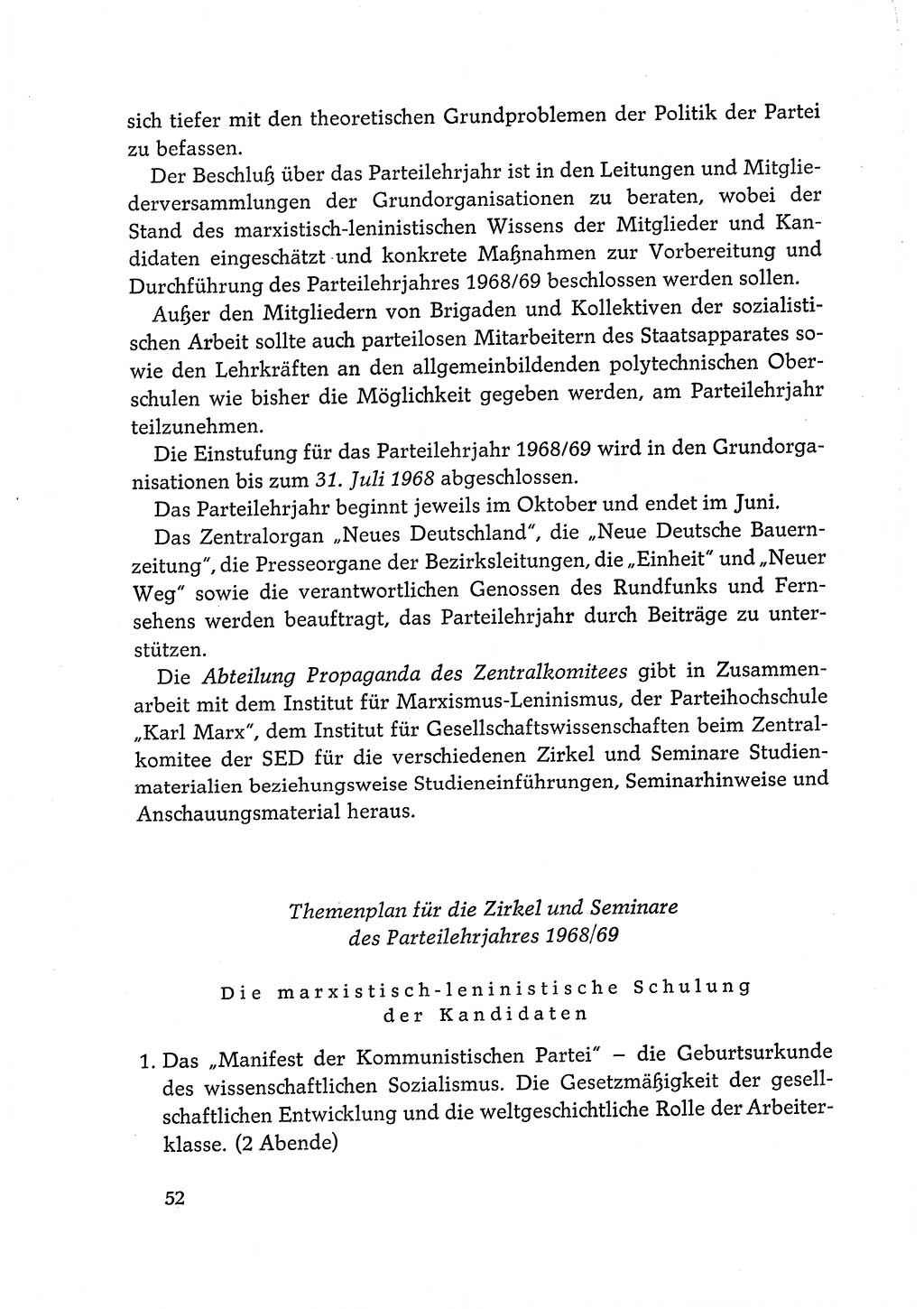 Dokumente der Sozialistischen Einheitspartei Deutschlands (SED) [Deutsche Demokratische Republik (DDR)] 1968-1969, Seite 52 (Dok. SED DDR 1968-1969, S. 52)