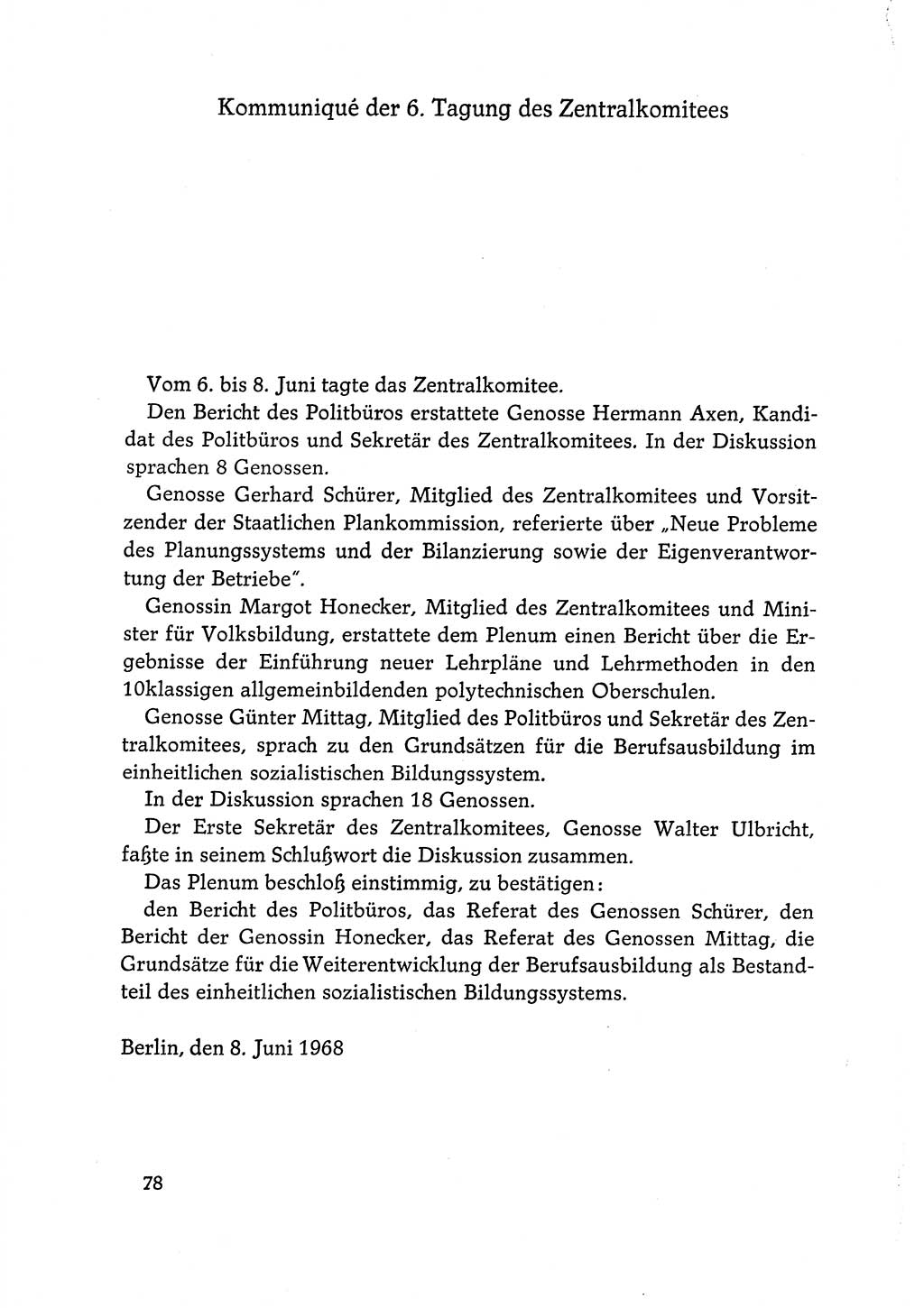 Dokumente der Sozialistischen Einheitspartei Deutschlands (SED) [Deutsche Demokratische Republik (DDR)] 1968-1969, Seite 78 (Dok. SED DDR 1968-1969, S. 78)