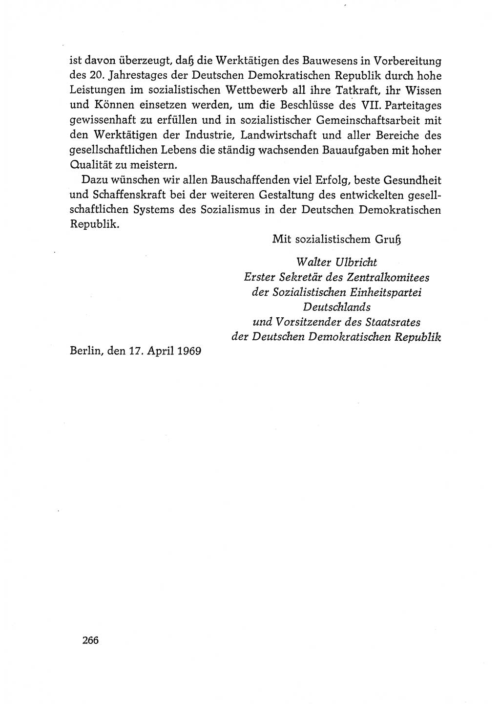 Dokumente der Sozialistischen Einheitspartei Deutschlands (SED) [Deutsche Demokratische Republik (DDR)] 1968-1969, Seite 266 (Dok. SED DDR 1968-1969, S. 266)