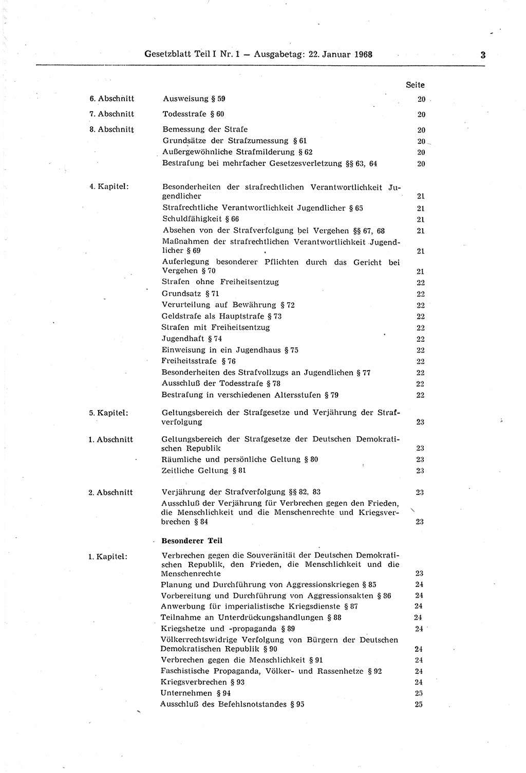 Gesetzblatt (GBl.) der Deutschen Demokratischen Republik (DDR) Teil Ⅰ 1968, Seite 3 (GBl. DDR Ⅰ 1968, S. 3)