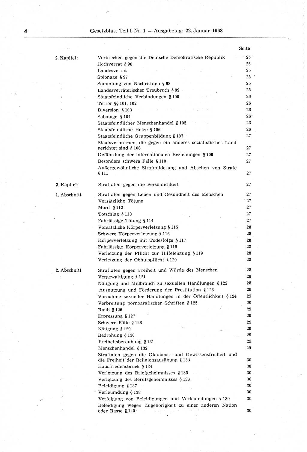 Gesetzblatt (GBl.) der Deutschen Demokratischen Republik (DDR) Teil Ⅰ 1968, Seite 4 (GBl. DDR Ⅰ 1968, S. 4)