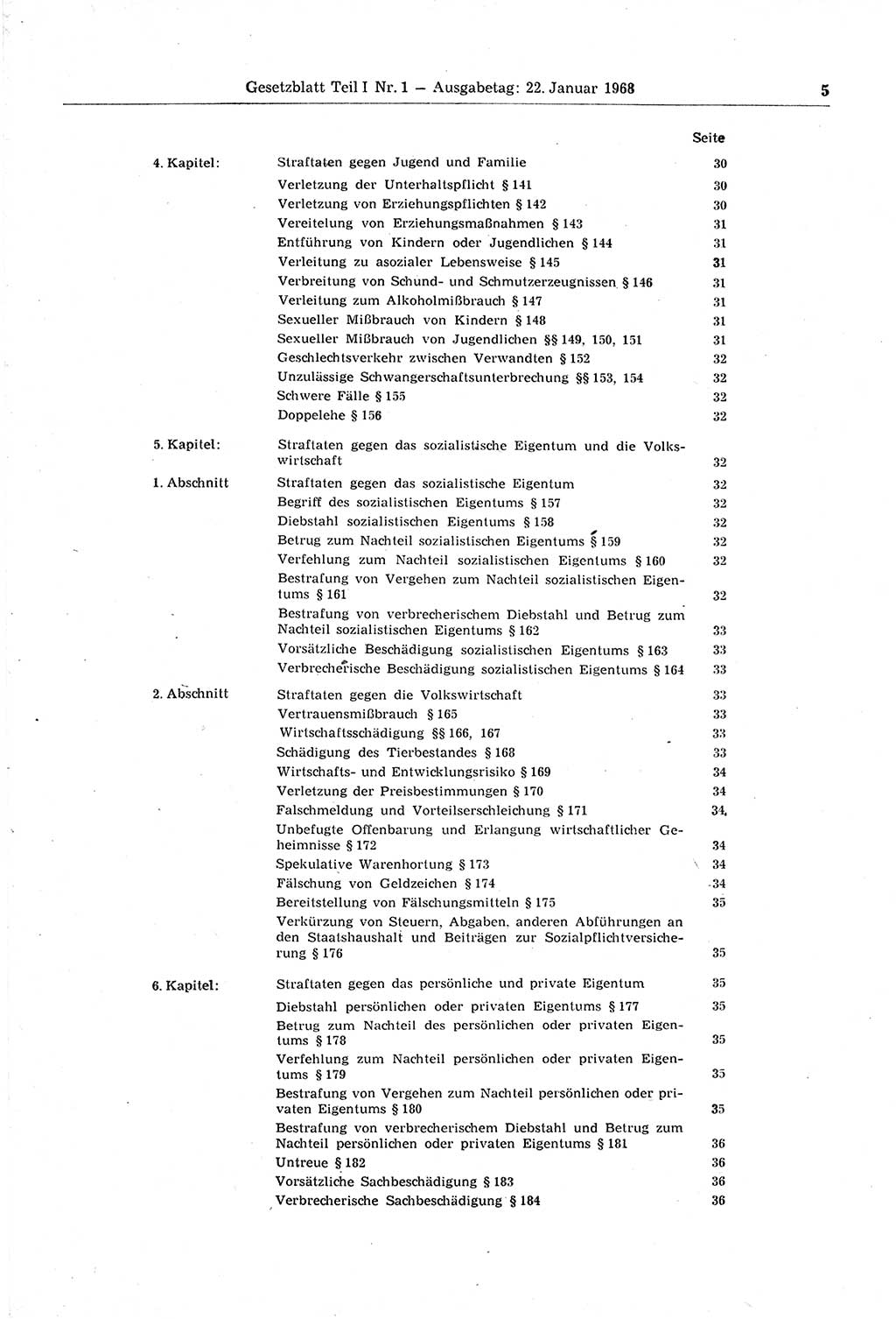 Gesetzblatt (GBl.) der Deutschen Demokratischen Republik (DDR) Teil Ⅰ 1968, Seite 5 (GBl. DDR Ⅰ 1968, S. 5)