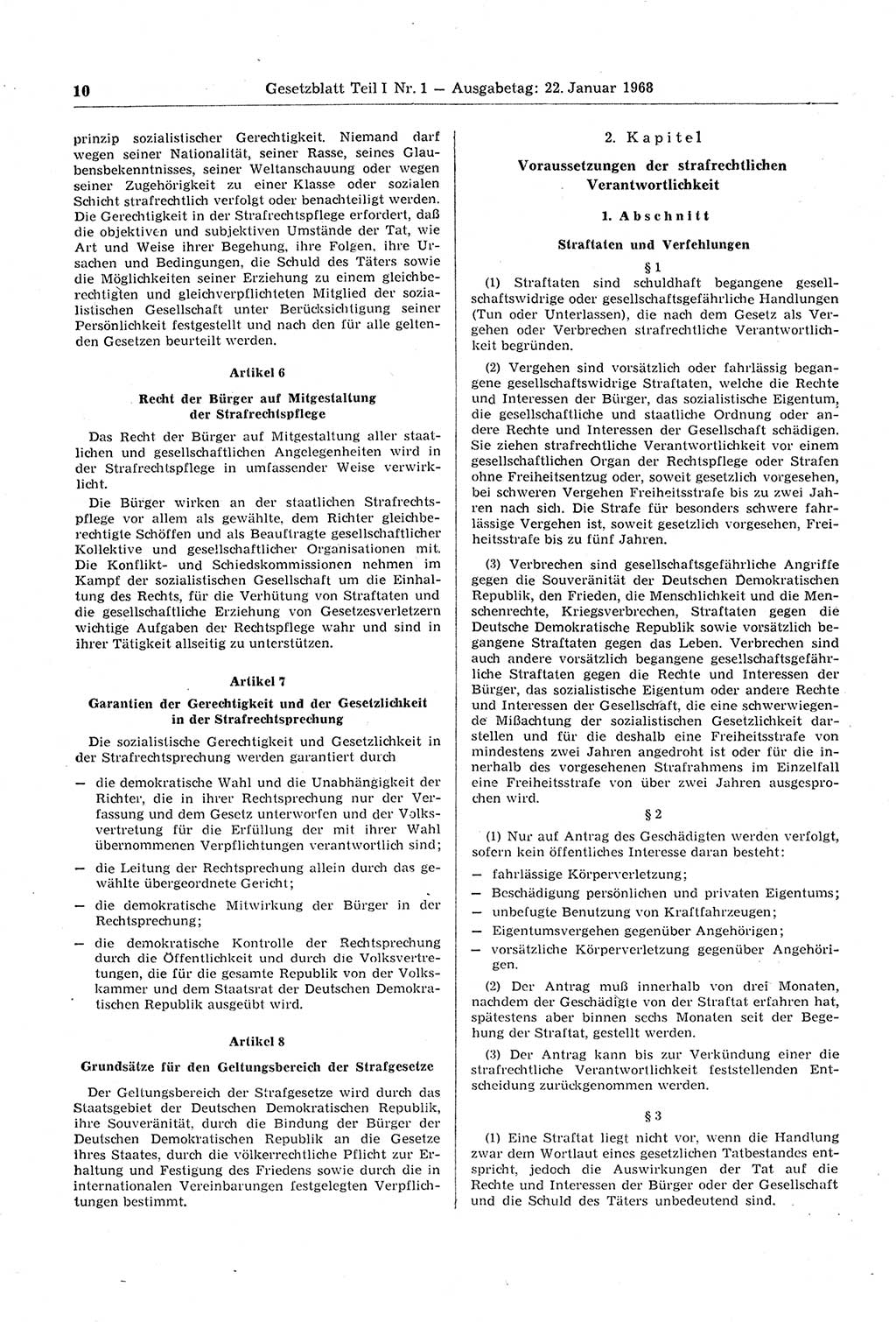 Gesetzblatt (GBl.) der Deutschen Demokratischen Republik (DDR) Teil Ⅰ 1968, Seite 10 (GBl. DDR Ⅰ 1968, S. 10)