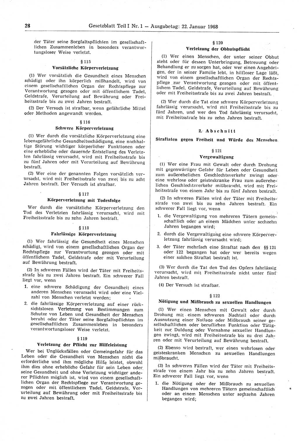 Gesetzblatt (GBl.) der Deutschen Demokratischen Republik (DDR) Teil Ⅰ 1968, Seite 28 (GBl. DDR Ⅰ 1968, S. 28)