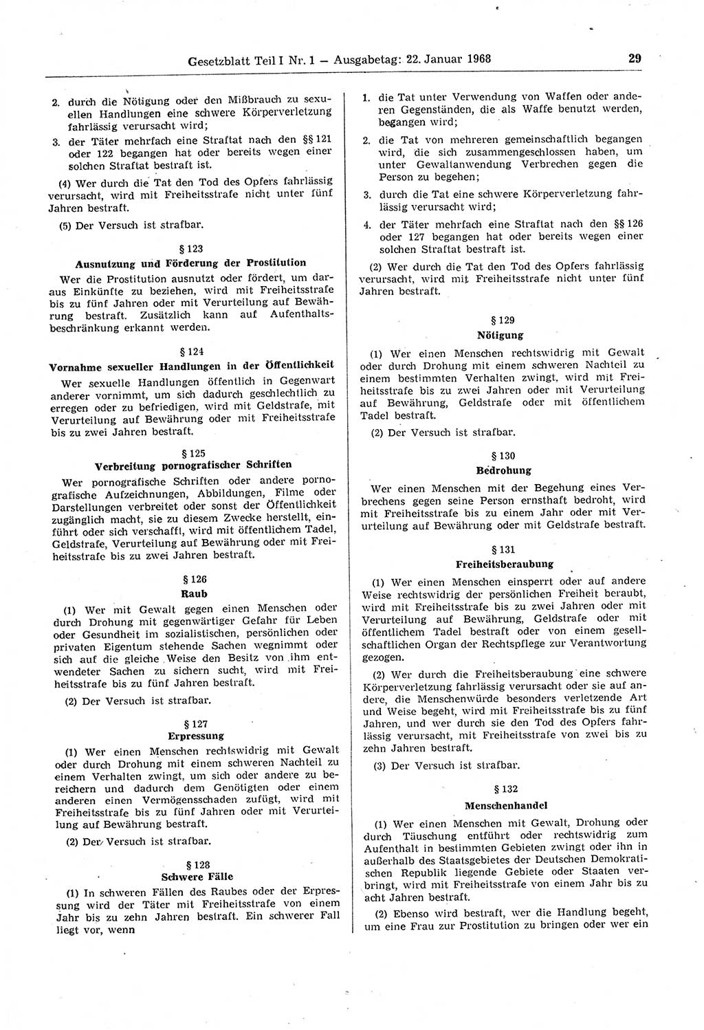 Gesetzblatt (GBl.) der Deutschen Demokratischen Republik (DDR) Teil Ⅰ 1968, Seite 29 (GBl. DDR Ⅰ 1968, S. 29)