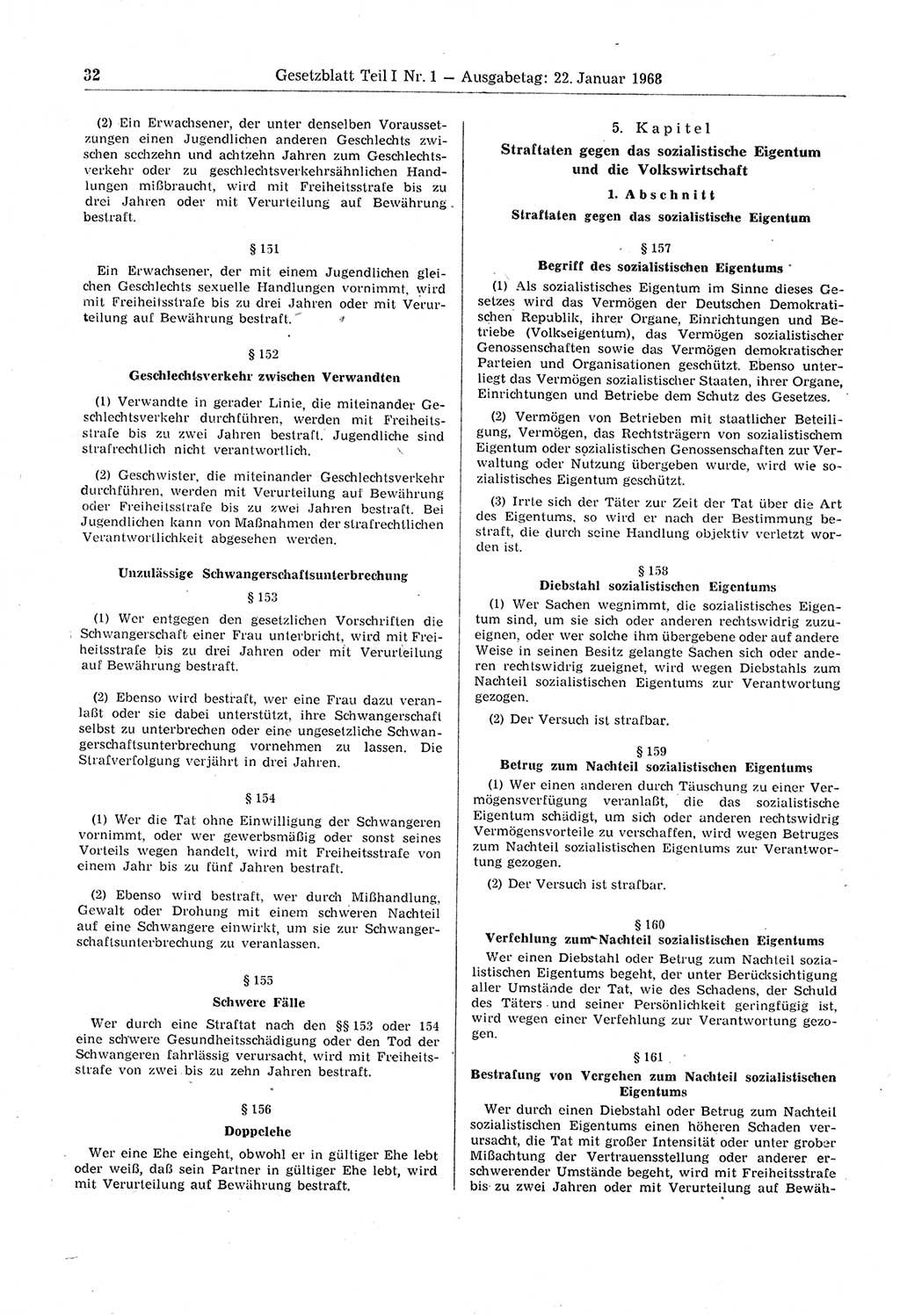 Gesetzblatt (GBl.) der Deutschen Demokratischen Republik (DDR) Teil Ⅰ 1968, Seite 32 (GBl. DDR Ⅰ 1968, S. 32)