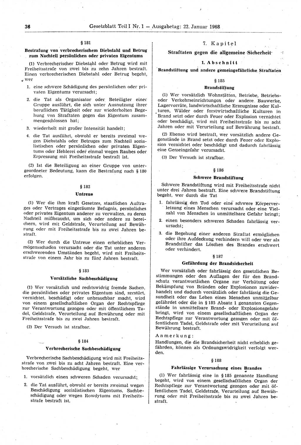 Gesetzblatt (GBl.) der Deutschen Demokratischen Republik (DDR) Teil Ⅰ 1968, Seite 36 (GBl. DDR Ⅰ 1968, S. 36)