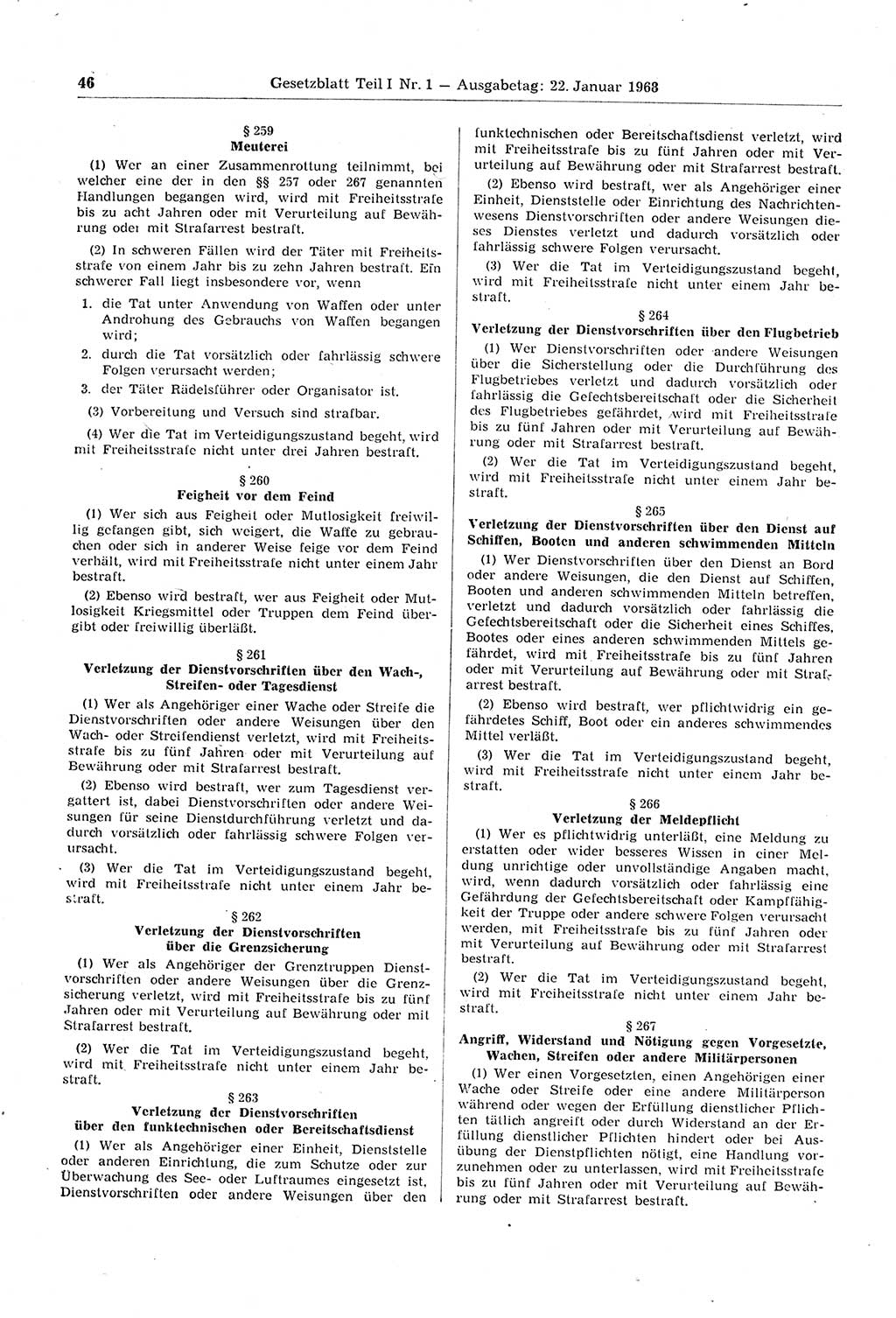 Gesetzblatt (GBl.) der Deutschen Demokratischen Republik (DDR) Teil Ⅰ 1968, Seite 46 (GBl. DDR Ⅰ 1968, S. 46)