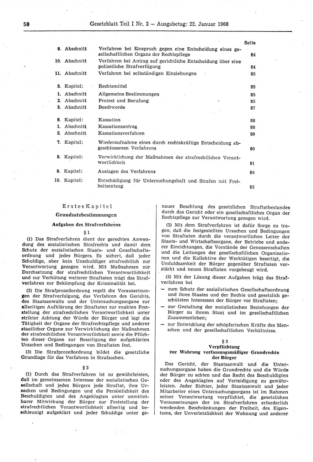 Gesetzblatt (GBl.) der Deutschen Demokratischen Republik (DDR) Teil Ⅰ 1968, Seite 50 (GBl. DDR Ⅰ 1968, S. 50)