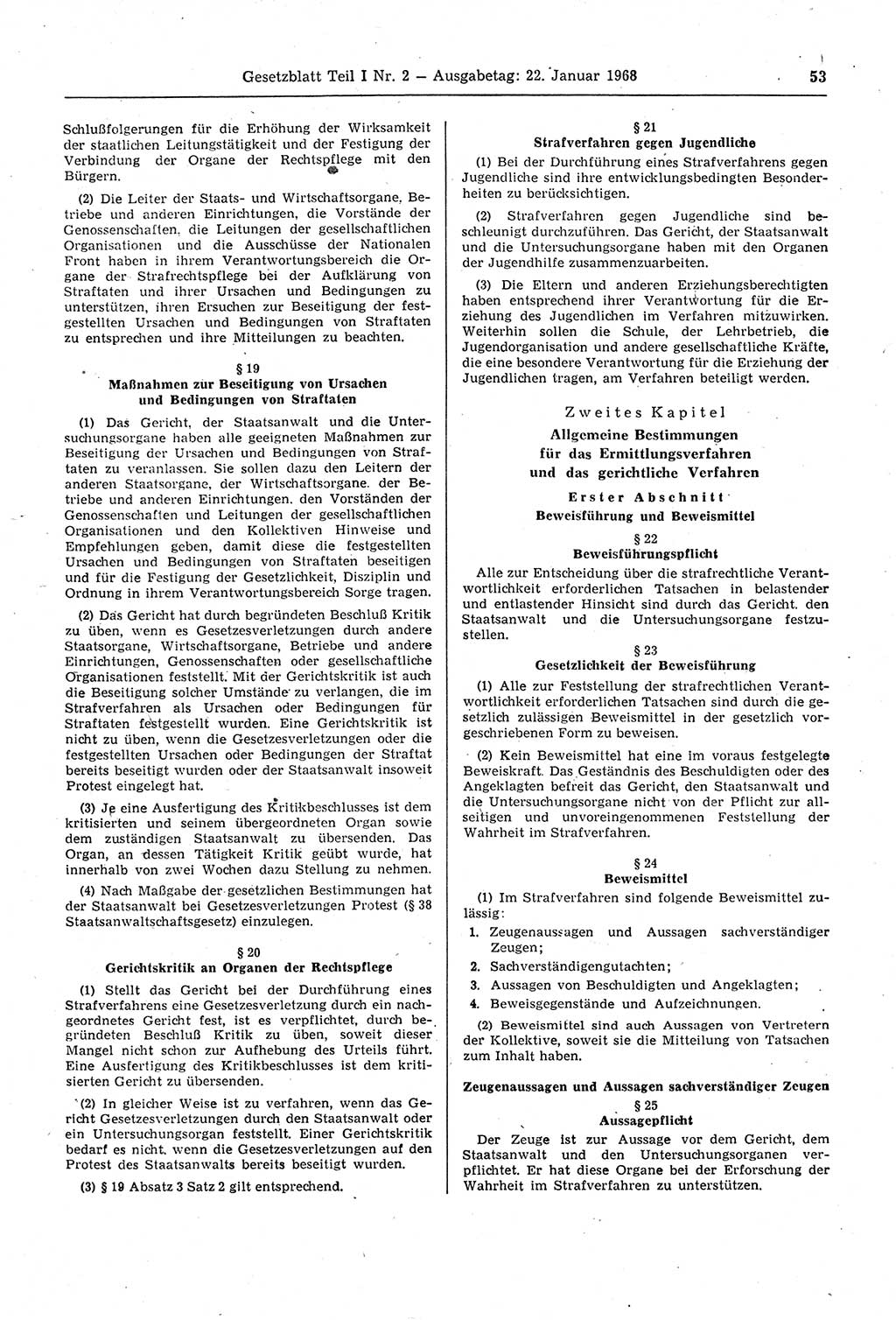 Gesetzblatt (GBl.) der Deutschen Demokratischen Republik (DDR) Teil Ⅰ 1968, Seite 53 (GBl. DDR Ⅰ 1968, S. 53)