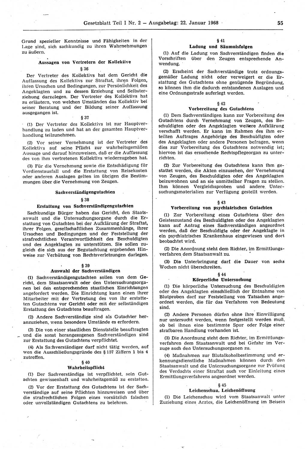 Gesetzblatt (GBl.) der Deutschen Demokratischen Republik (DDR) Teil Ⅰ 1968, Seite 55 (GBl. DDR Ⅰ 1968, S. 55)