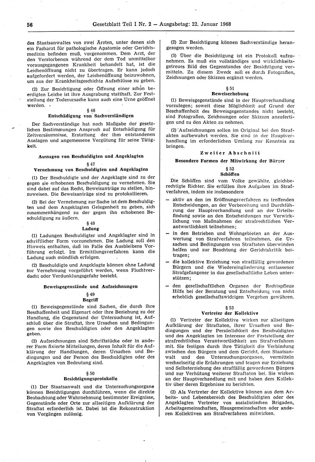 Gesetzblatt (GBl.) der Deutschen Demokratischen Republik (DDR) Teil Ⅰ 1968, Seite 56 (GBl. DDR Ⅰ 1968, S. 56)