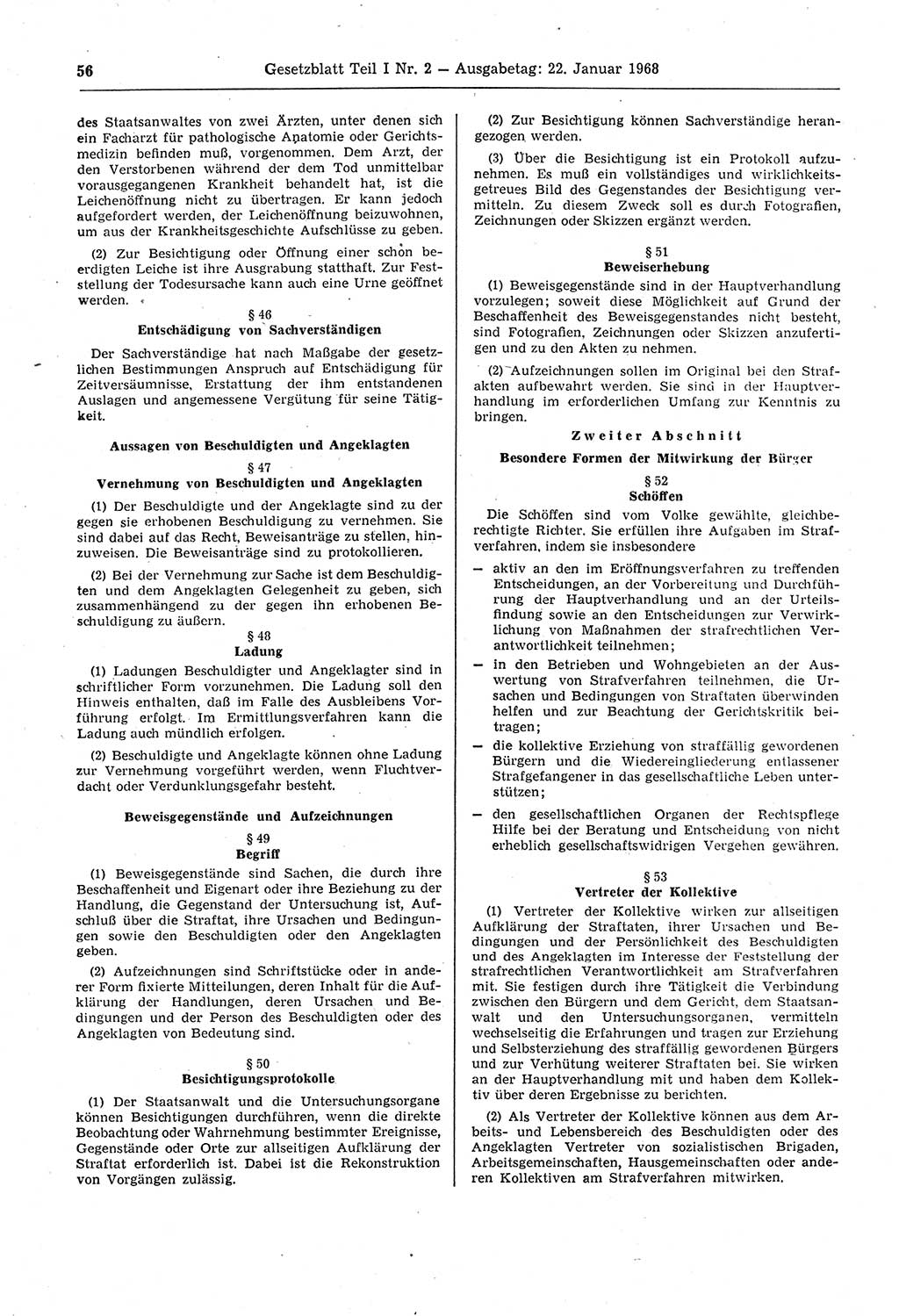 Gesetzblatt (GBl.) der Deutschen Demokratischen Republik (DDR) Teil Ⅰ 1968, Seite 56 (GBl. DDR Ⅰ 1968, S. 56)