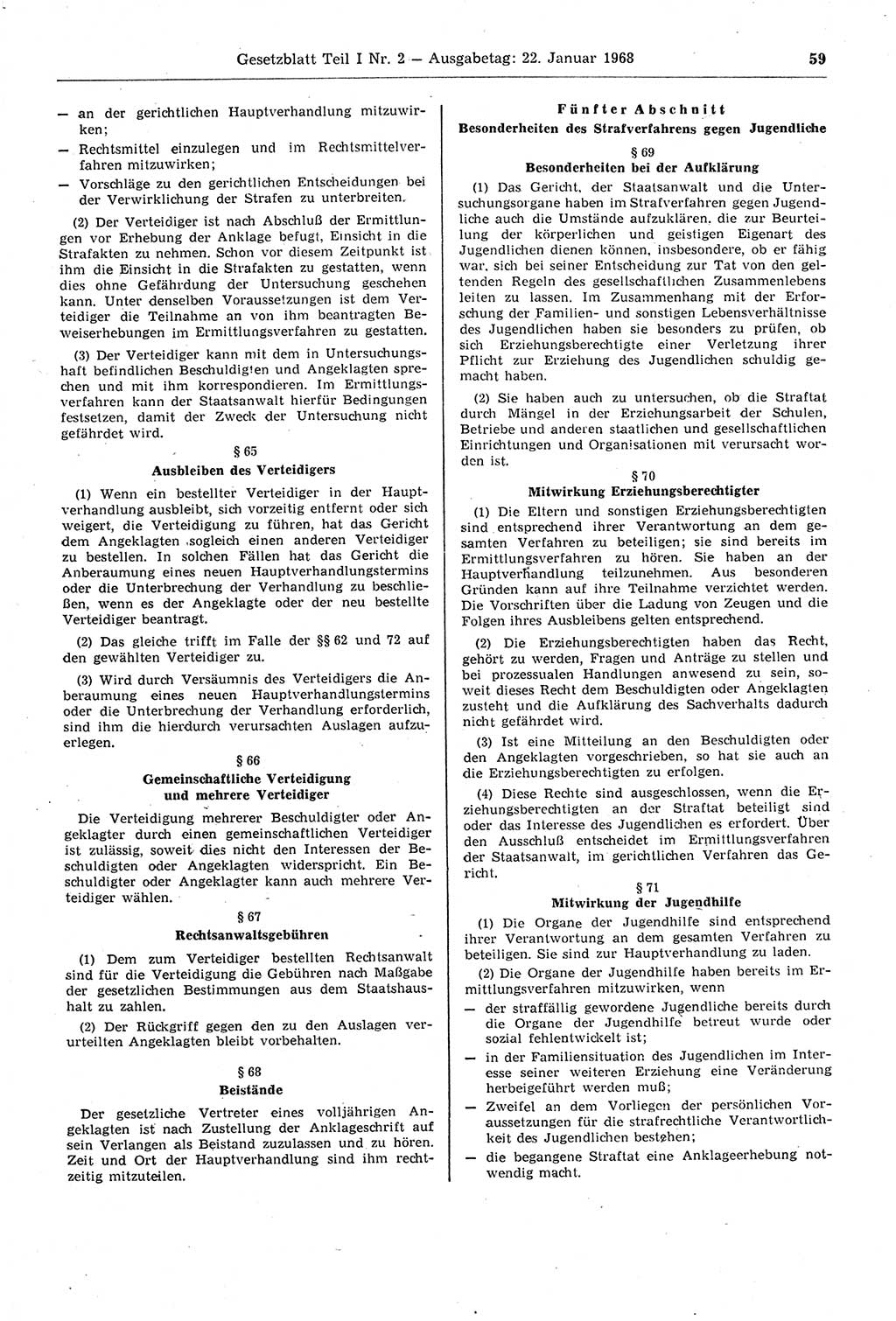 Gesetzblatt (GBl.) der Deutschen Demokratischen Republik (DDR) Teil Ⅰ 1968, Seite 59 (GBl. DDR Ⅰ 1968, S. 59)