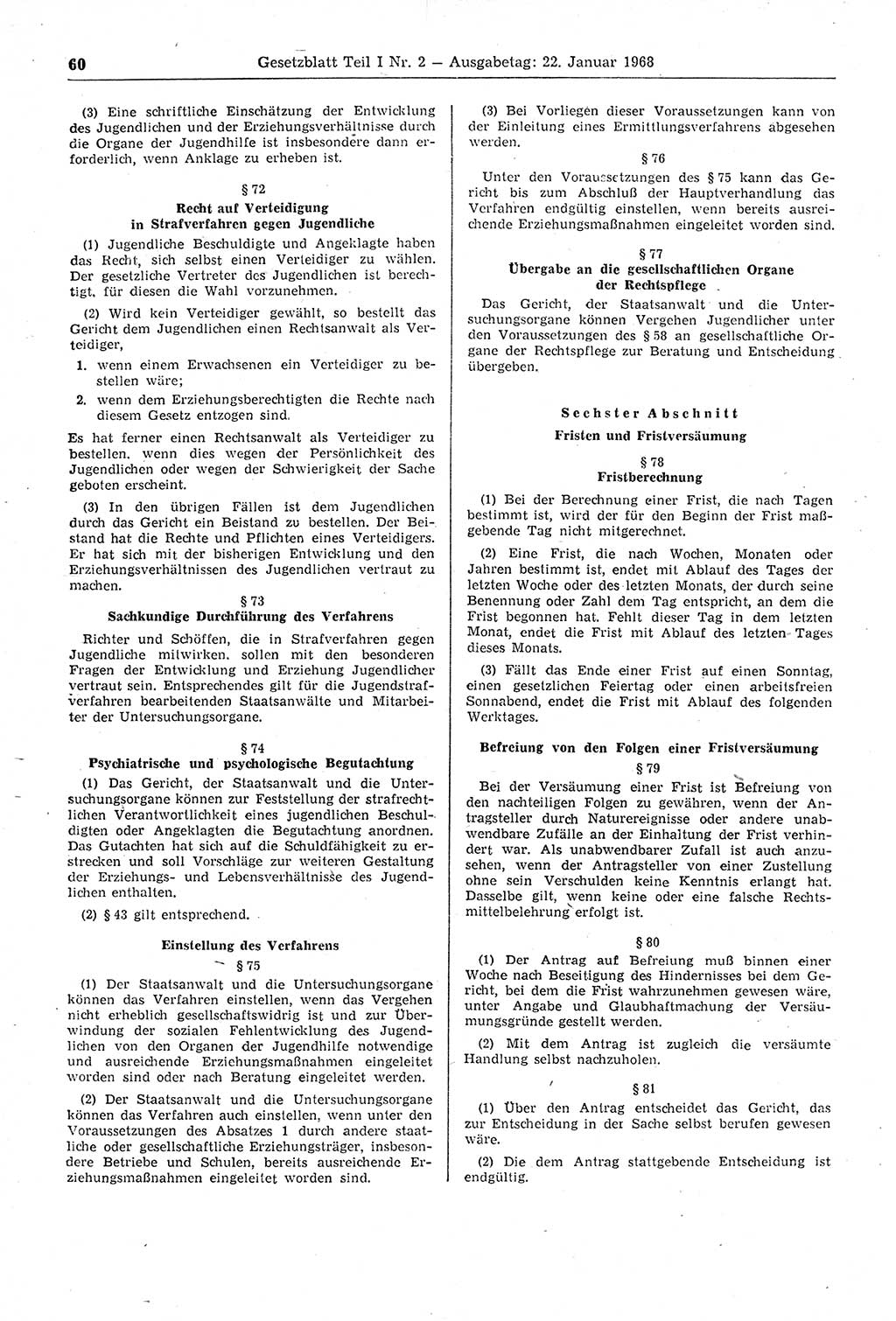 Gesetzblatt (GBl.) der Deutschen Demokratischen Republik (DDR) Teil Ⅰ 1968, Seite 60 (GBl. DDR Ⅰ 1968, S. 60)