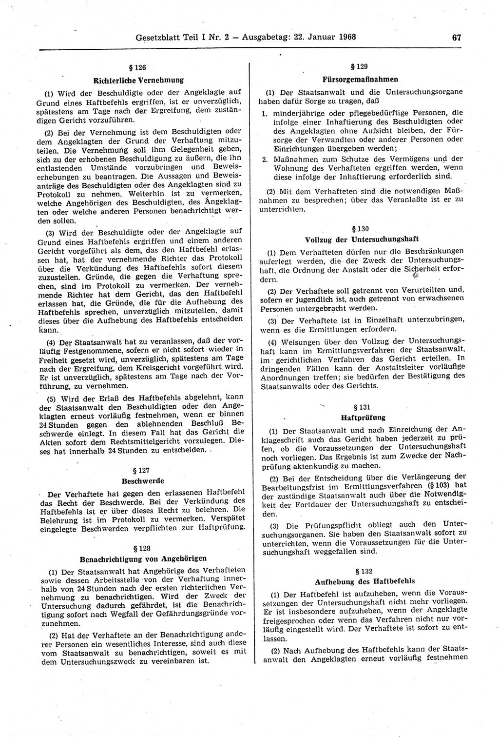 Gesetzblatt (GBl.) der Deutschen Demokratischen Republik (DDR) Teil Ⅰ 1968, Seite 67 (GBl. DDR Ⅰ 1968, S. 67)