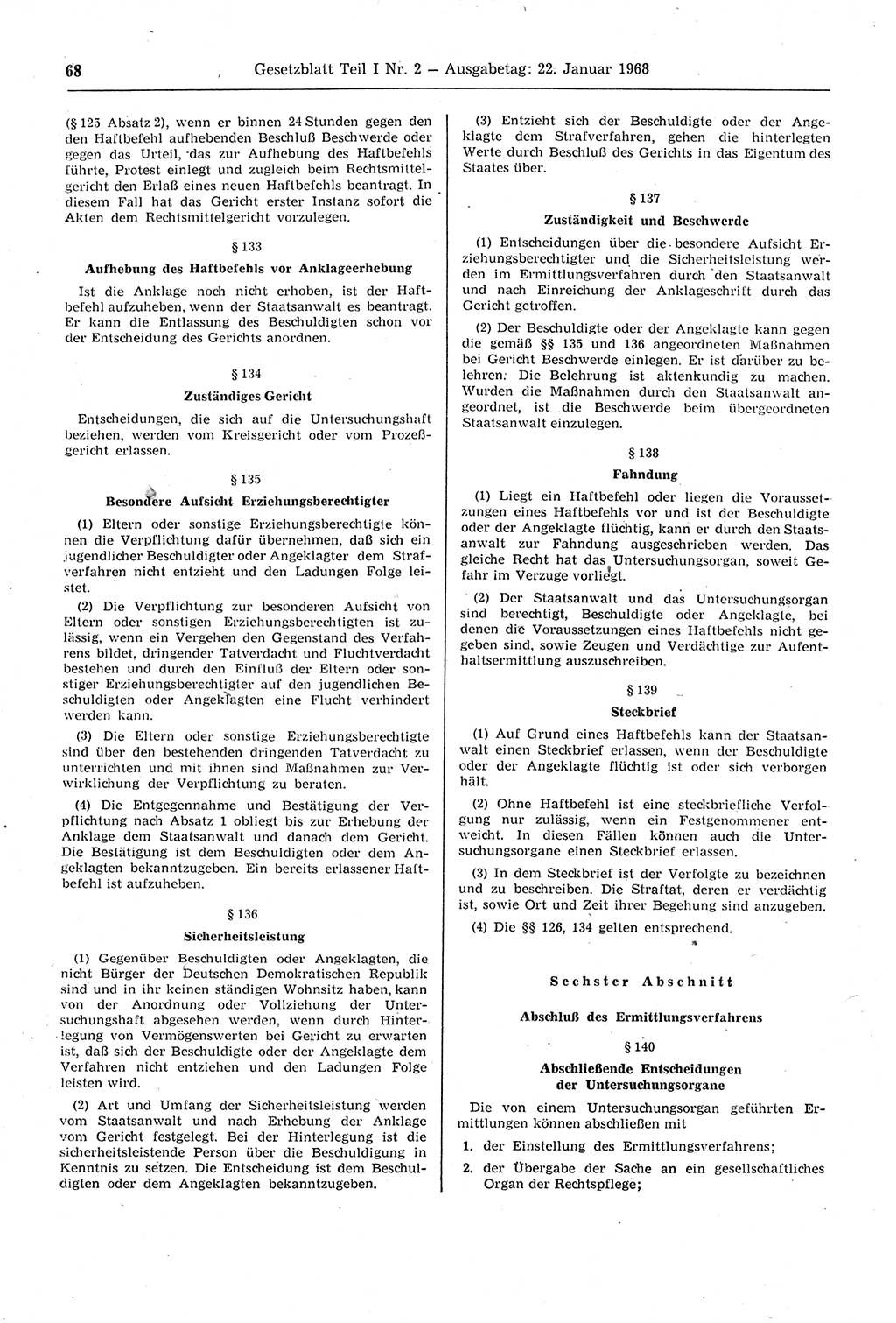 Gesetzblatt (GBl.) der Deutschen Demokratischen Republik (DDR) Teil Ⅰ 1968, Seite 68 (GBl. DDR Ⅰ 1968, S. 68)