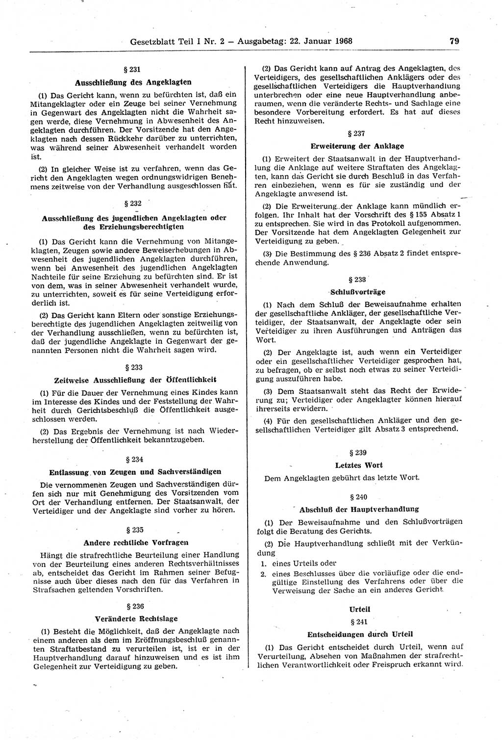 Gesetzblatt (GBl.) der Deutschen Demokratischen Republik (DDR) Teil Ⅰ 1968, Seite 79 (GBl. DDR Ⅰ 1968, S. 79)