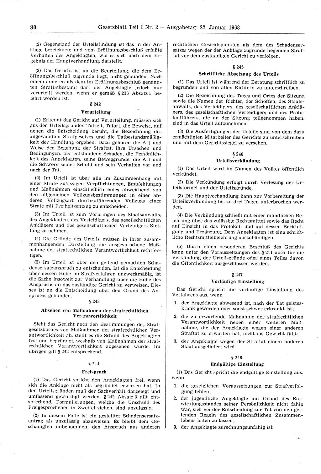 Gesetzblatt (GBl.) der Deutschen Demokratischen Republik (DDR) Teil Ⅰ 1968, Seite 80 (GBl. DDR Ⅰ 1968, S. 80)