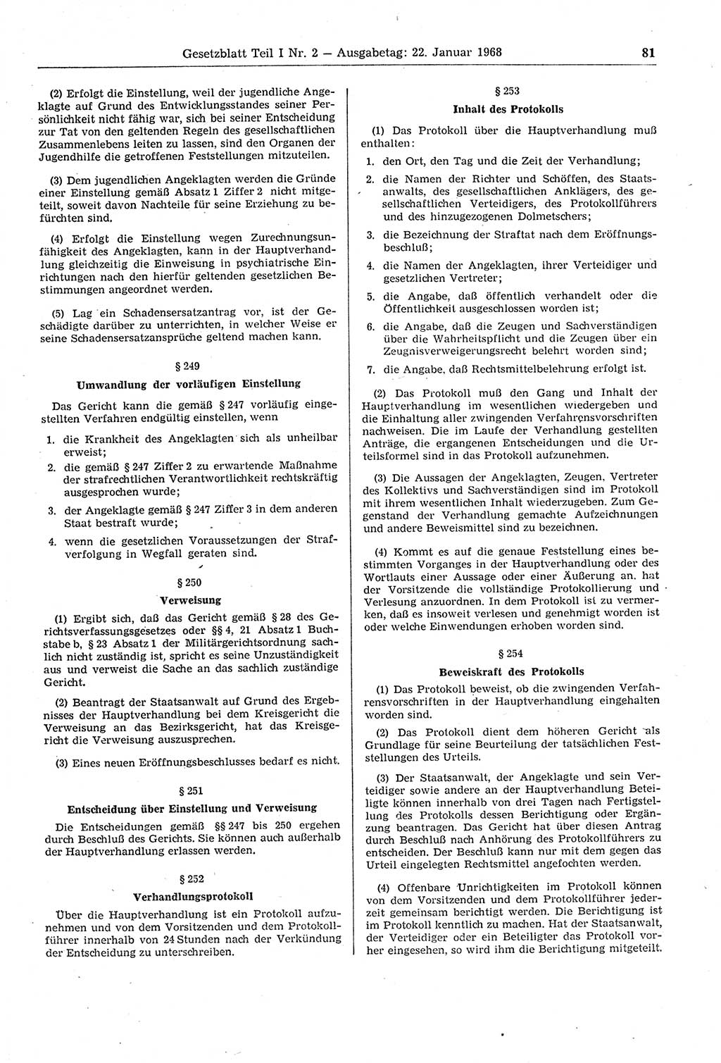 Gesetzblatt (GBl.) der Deutschen Demokratischen Republik (DDR) Teil Ⅰ 1968, Seite 81 (GBl. DDR Ⅰ 1968, S. 81)
