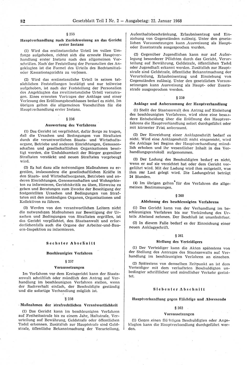 Gesetzblatt (GBl.) der Deutschen Demokratischen Republik (DDR) Teil Ⅰ 1968, Seite 82 (GBl. DDR Ⅰ 1968, S. 82)