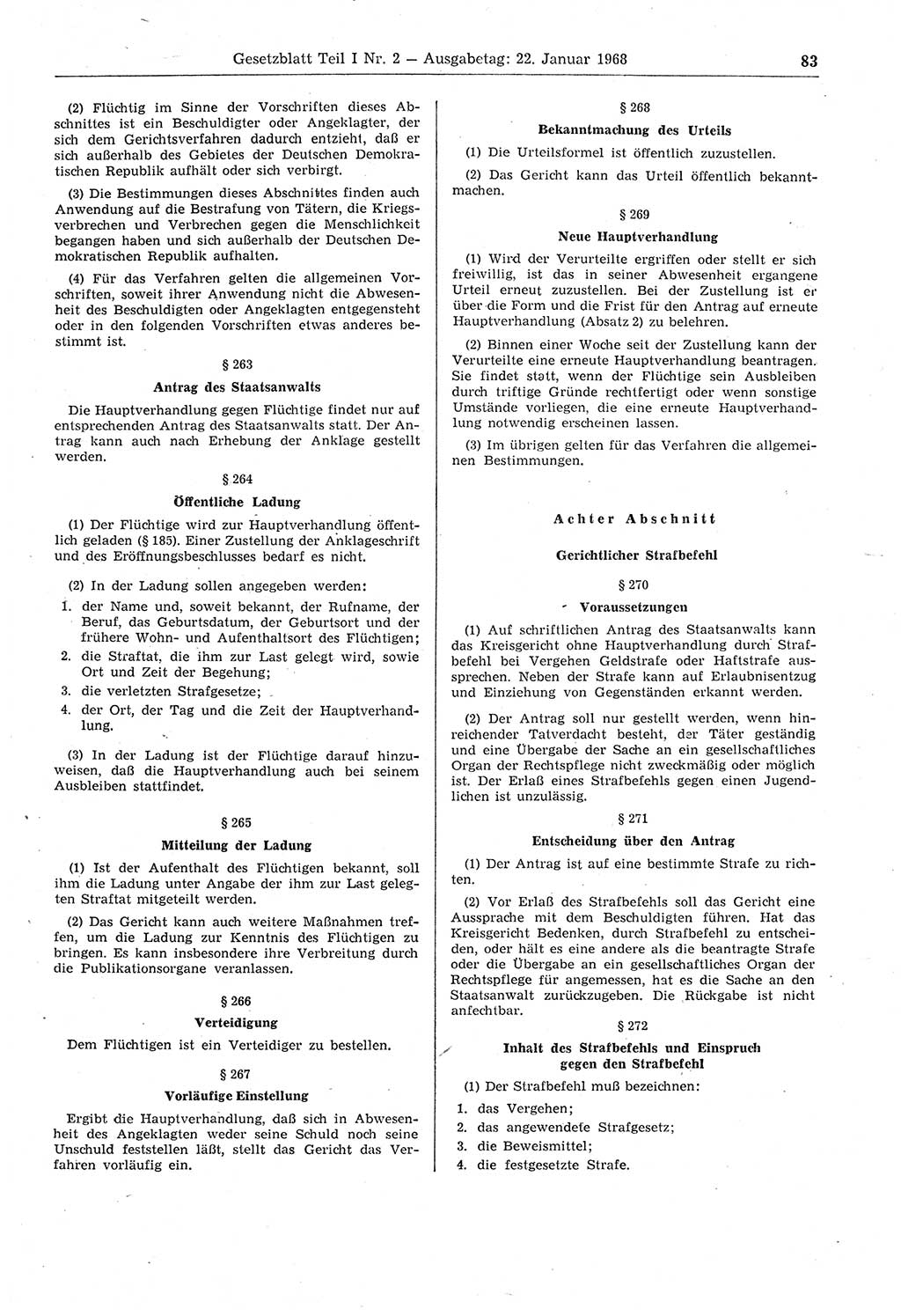 Gesetzblatt (GBl.) der Deutschen Demokratischen Republik (DDR) Teil Ⅰ 1968, Seite 83 (GBl. DDR Ⅰ 1968, S. 83)