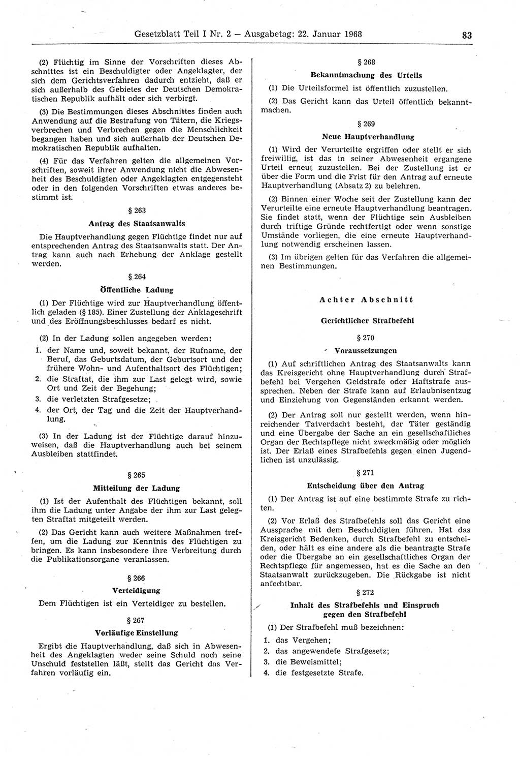 Gesetzblatt (GBl.) der Deutschen Demokratischen Republik (DDR) Teil Ⅰ 1968, Seite 83 (GBl. DDR Ⅰ 1968, S. 83)