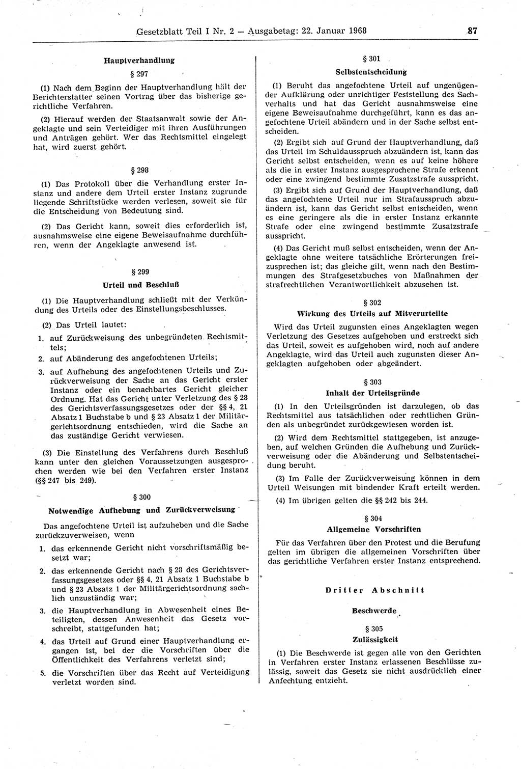 Gesetzblatt (GBl.) der Deutschen Demokratischen Republik (DDR) Teil Ⅰ 1968, Seite 87 (GBl. DDR Ⅰ 1968, S. 87)