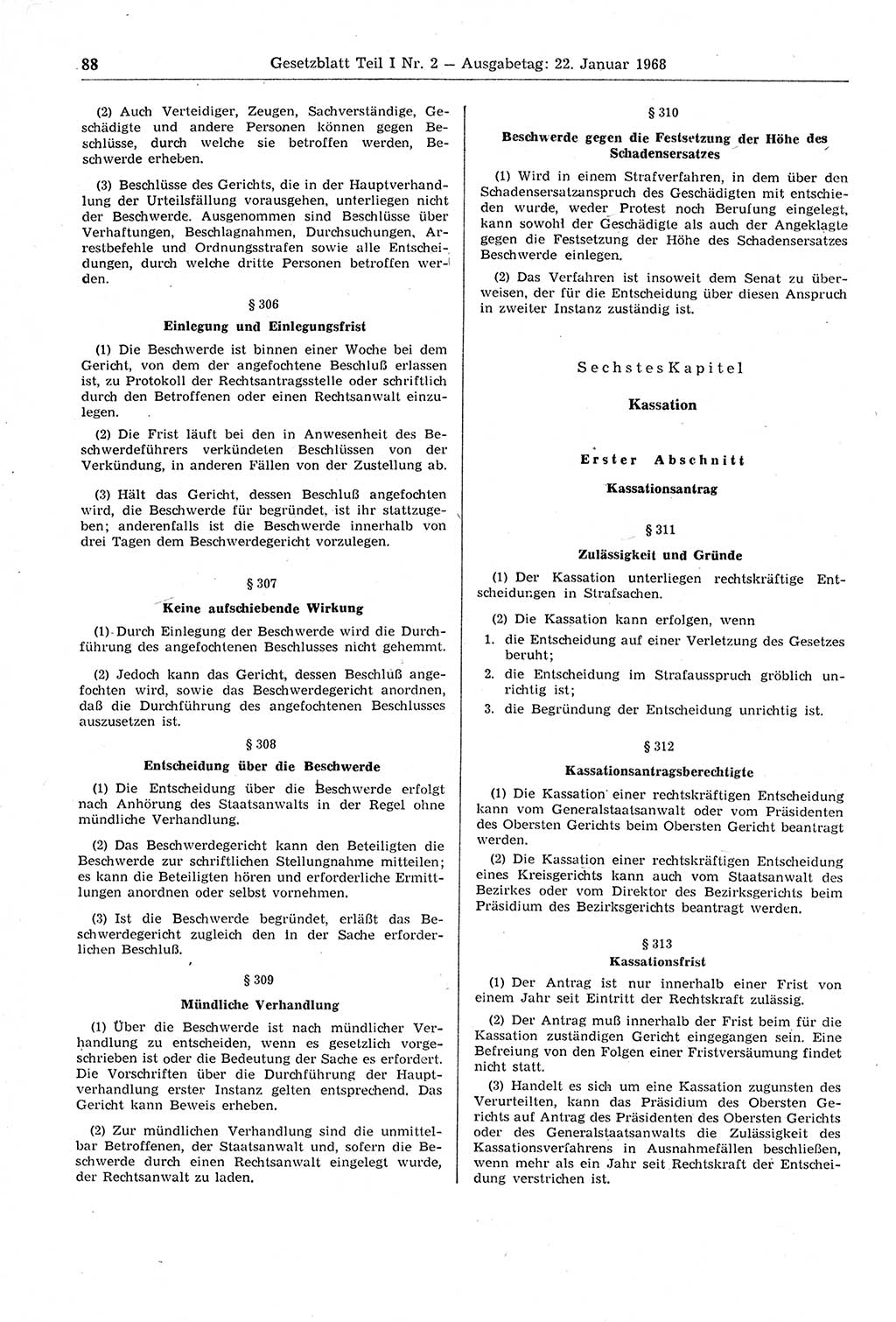Gesetzblatt (GBl.) der Deutschen Demokratischen Republik (DDR) Teil Ⅰ 1968, Seite 88 (GBl. DDR Ⅰ 1968, S. 88)